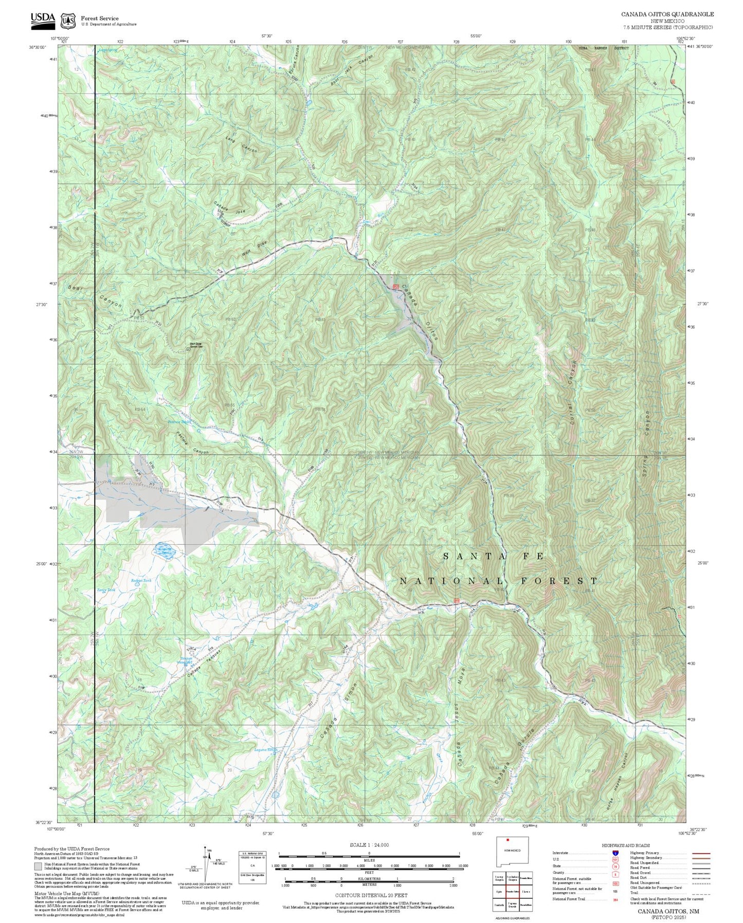2025 Forest Service Topo Map of Canada Ojitos New Mexico
