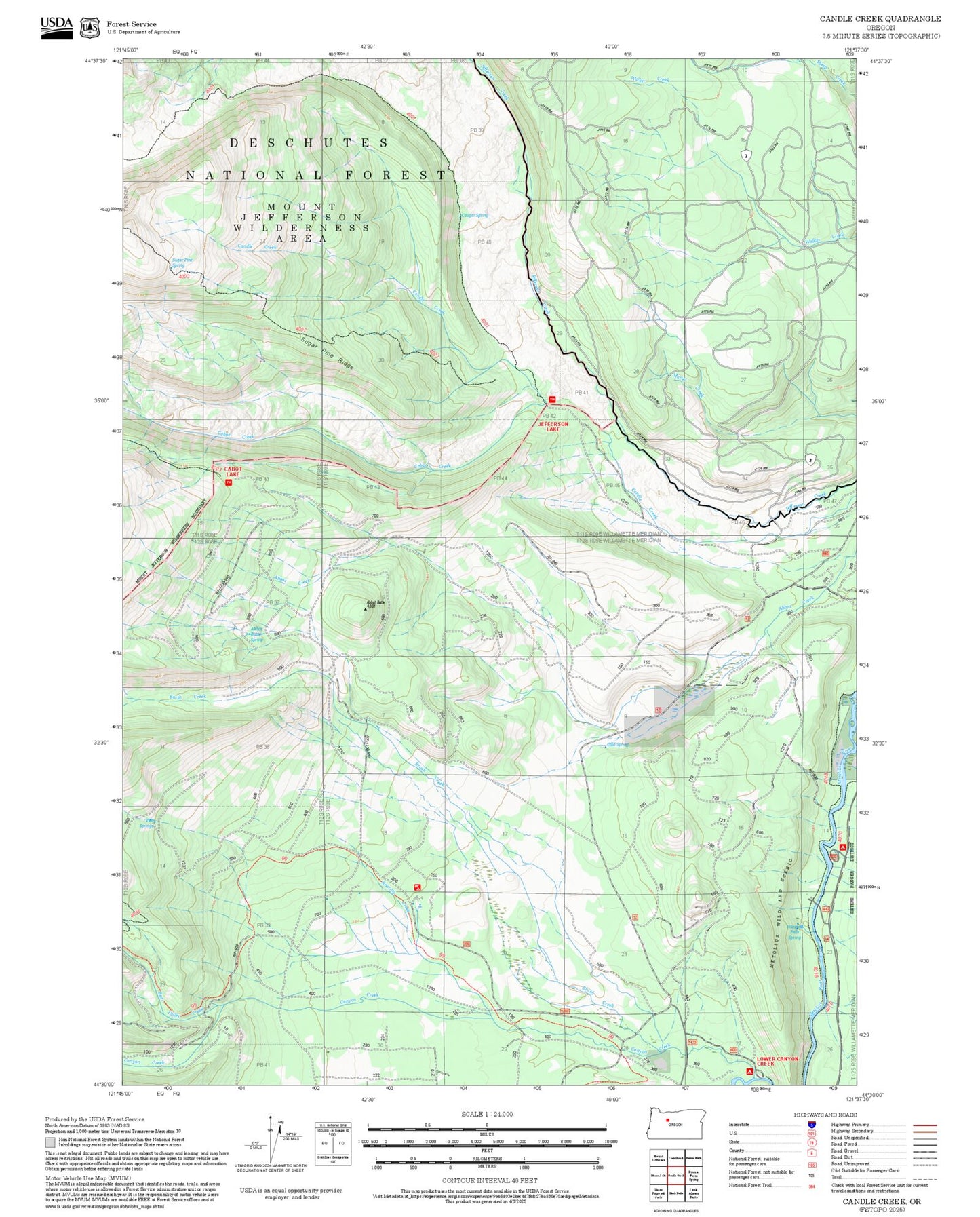 2025 Forest Service Topo Map of Candle Creek Oregon