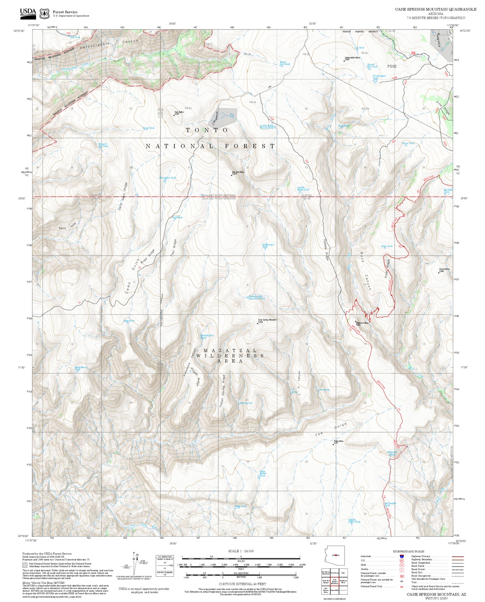 2025 Forest Service Topo Map of Cane Springs Mountain Arizona – MyTopo ...