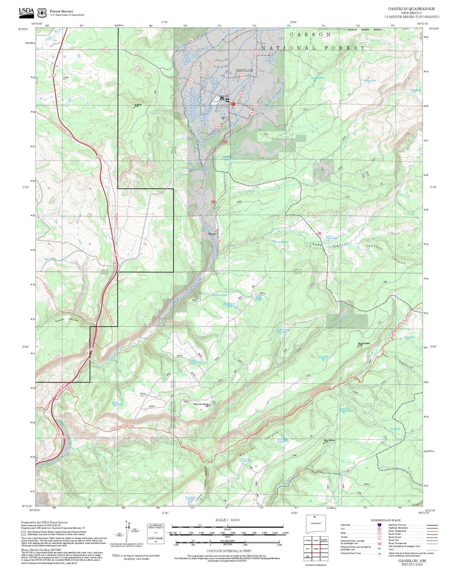 2025 Forest Service Topo Map of Canjilon New Mexico