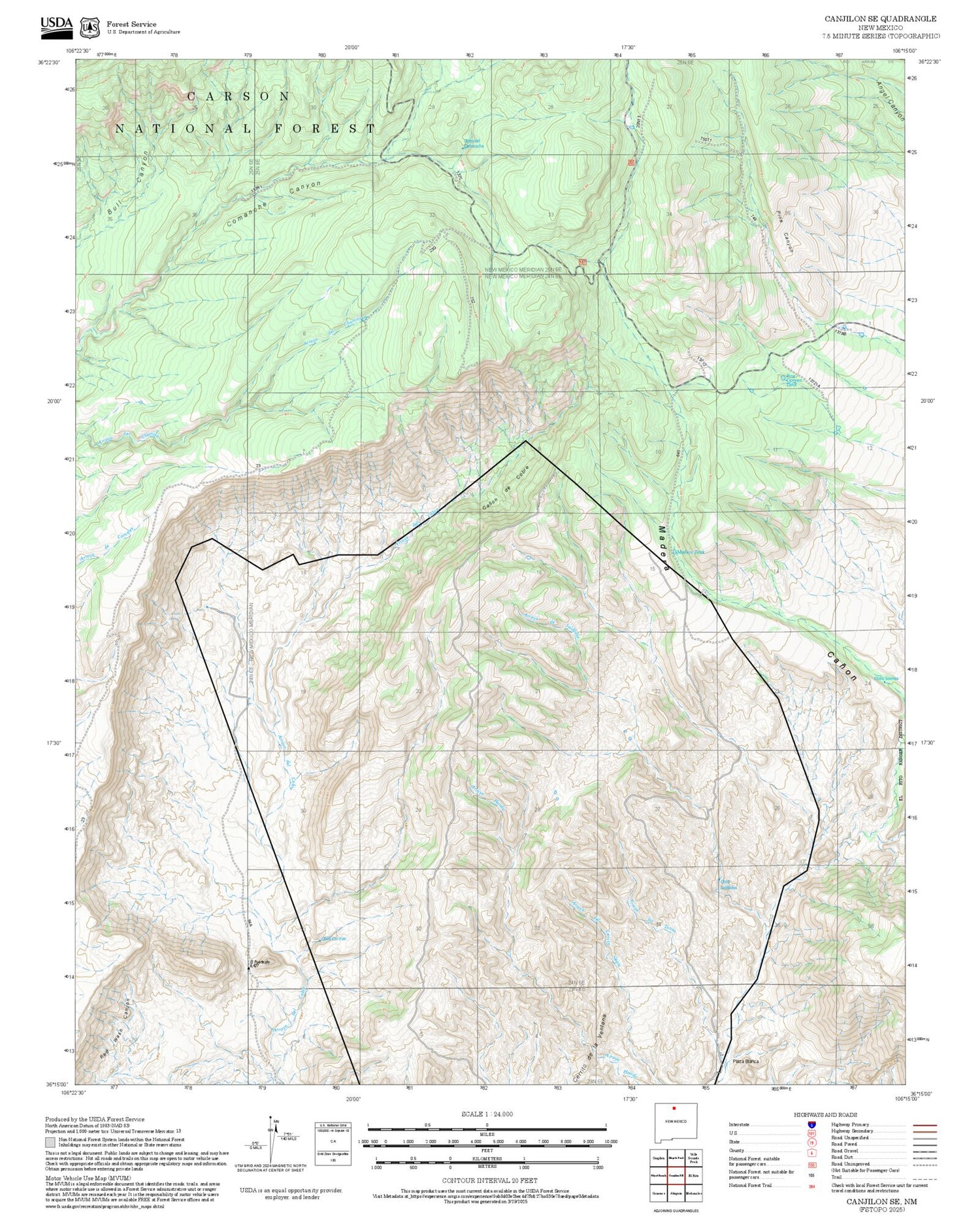 2025 Forest Service Topo Map of Canjilon SE New Mexico