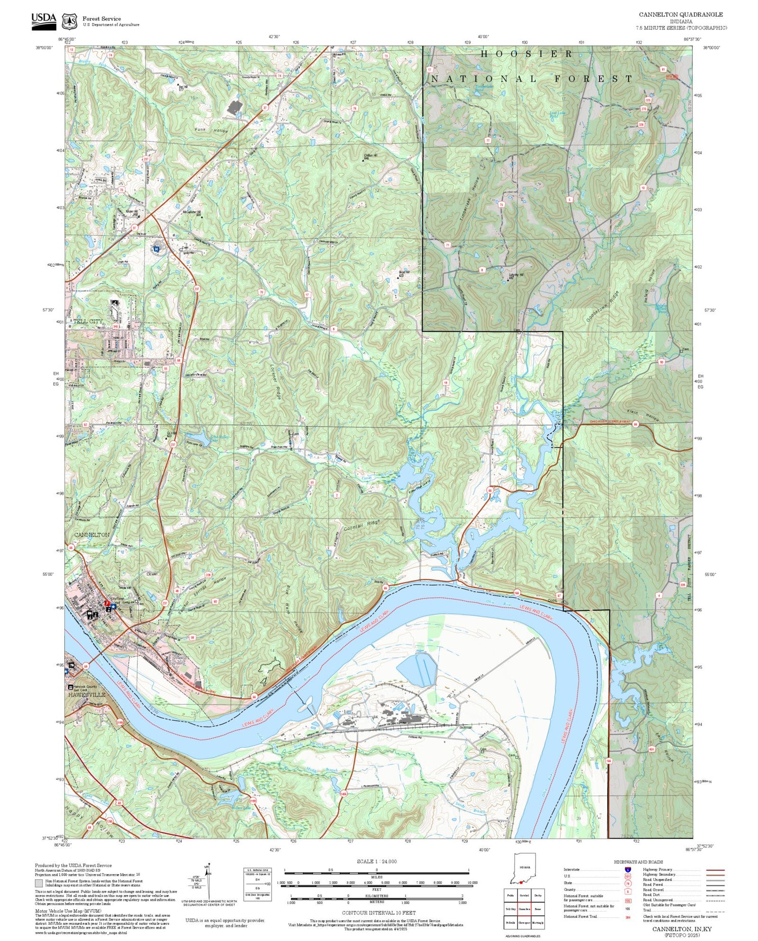 2025 Forest Service Topo Map of Cannelton Indiana