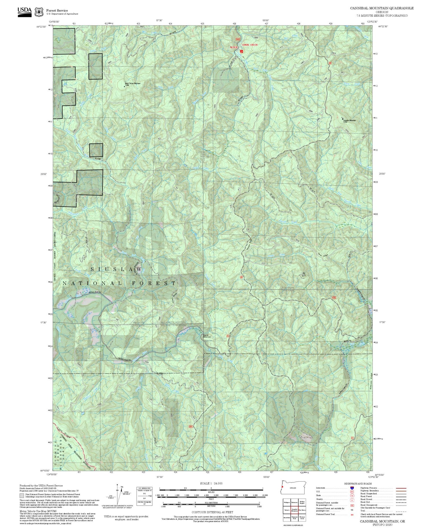 2025 Forest Service Topo Map of Cannibal Mountain Oregon