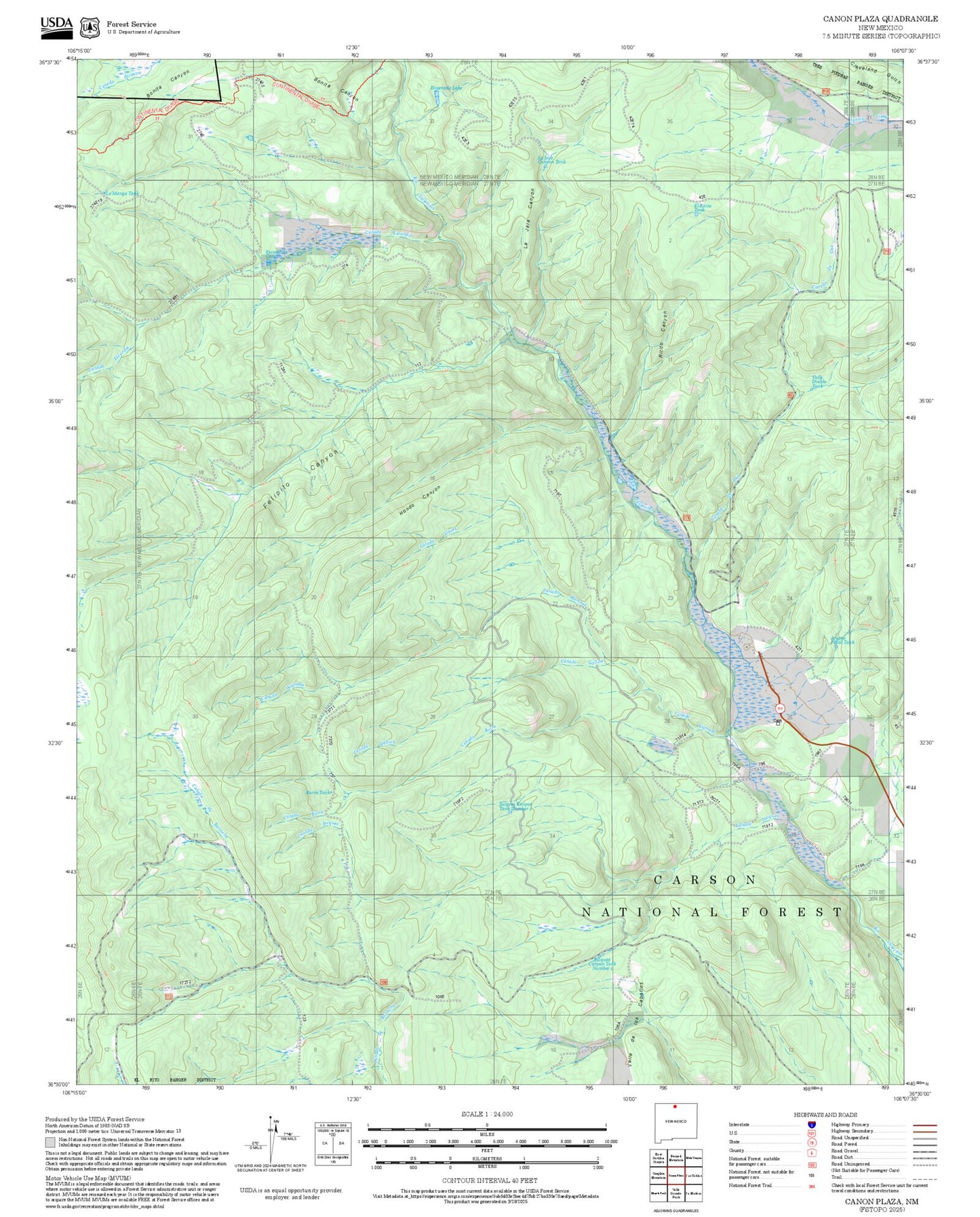 2025 Forest Service Topo Map of Canon Plaza New Mexico