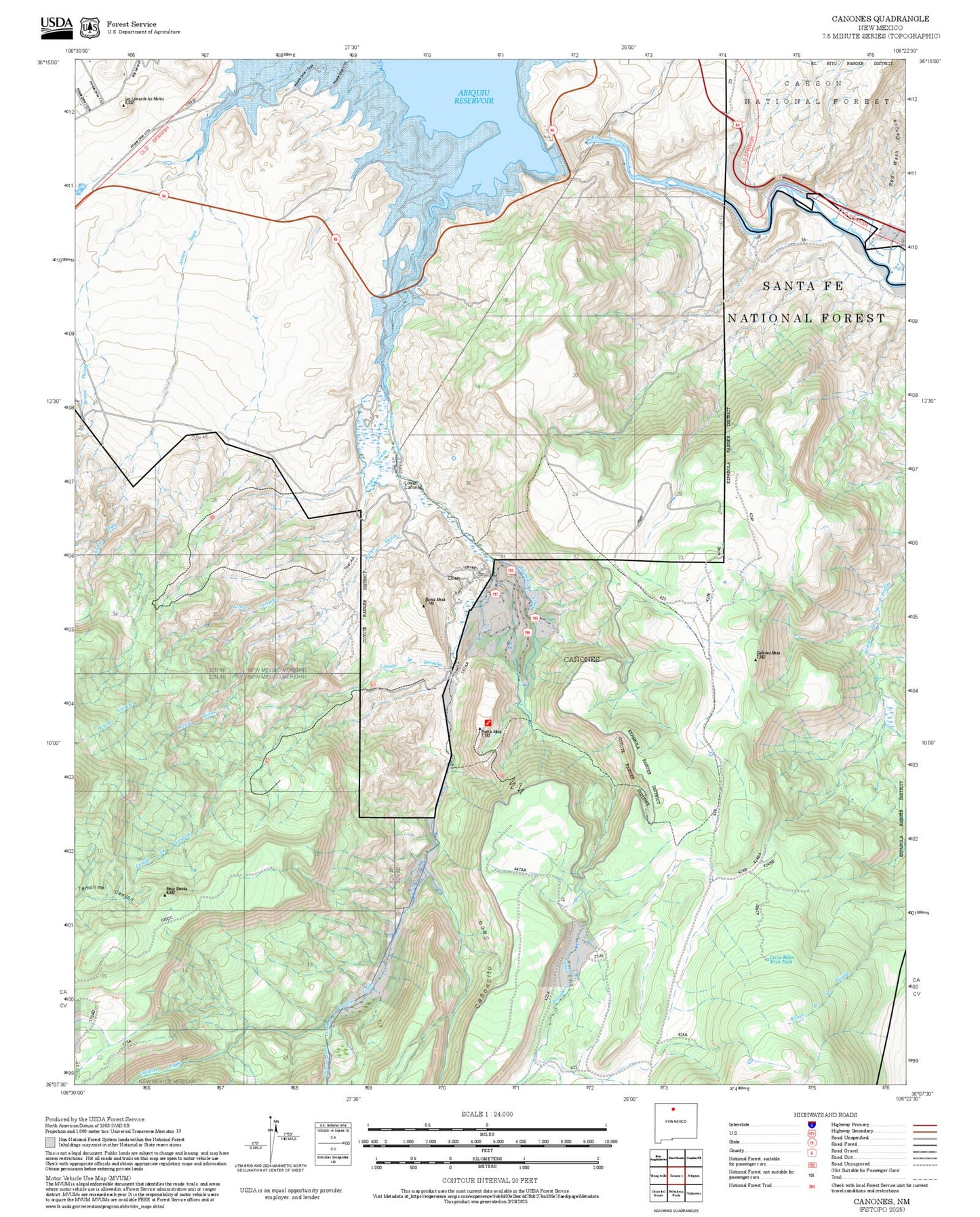 2025 Forest Service Topo Map of Canones New Mexico