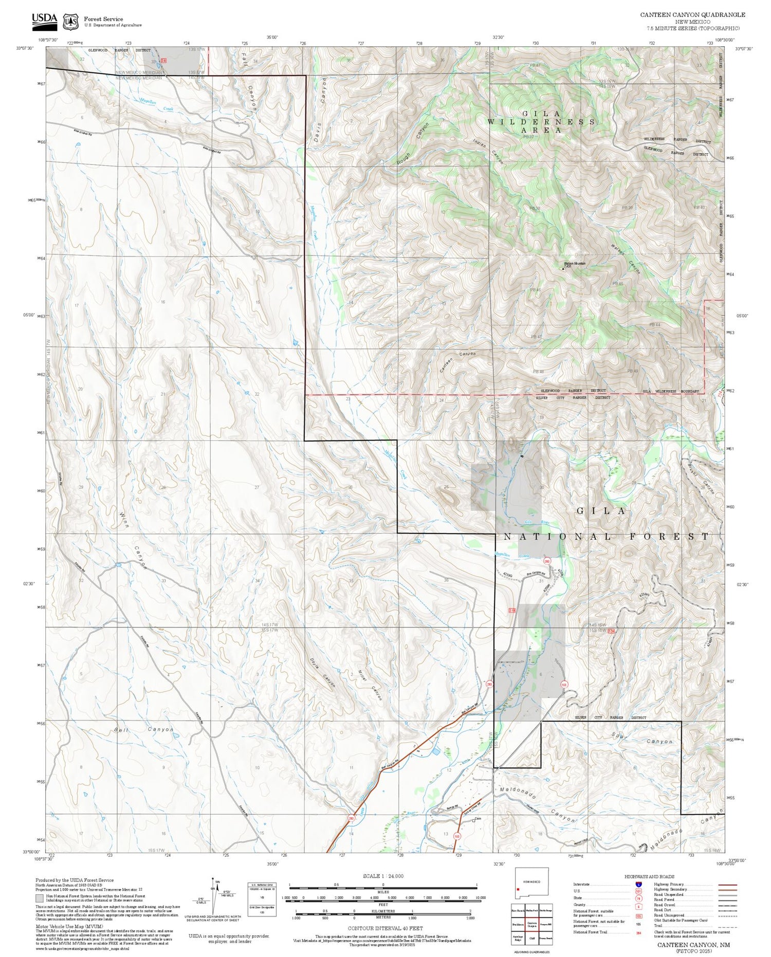 2025 Forest Service Topo Map of Canteen Canyon New Mexico