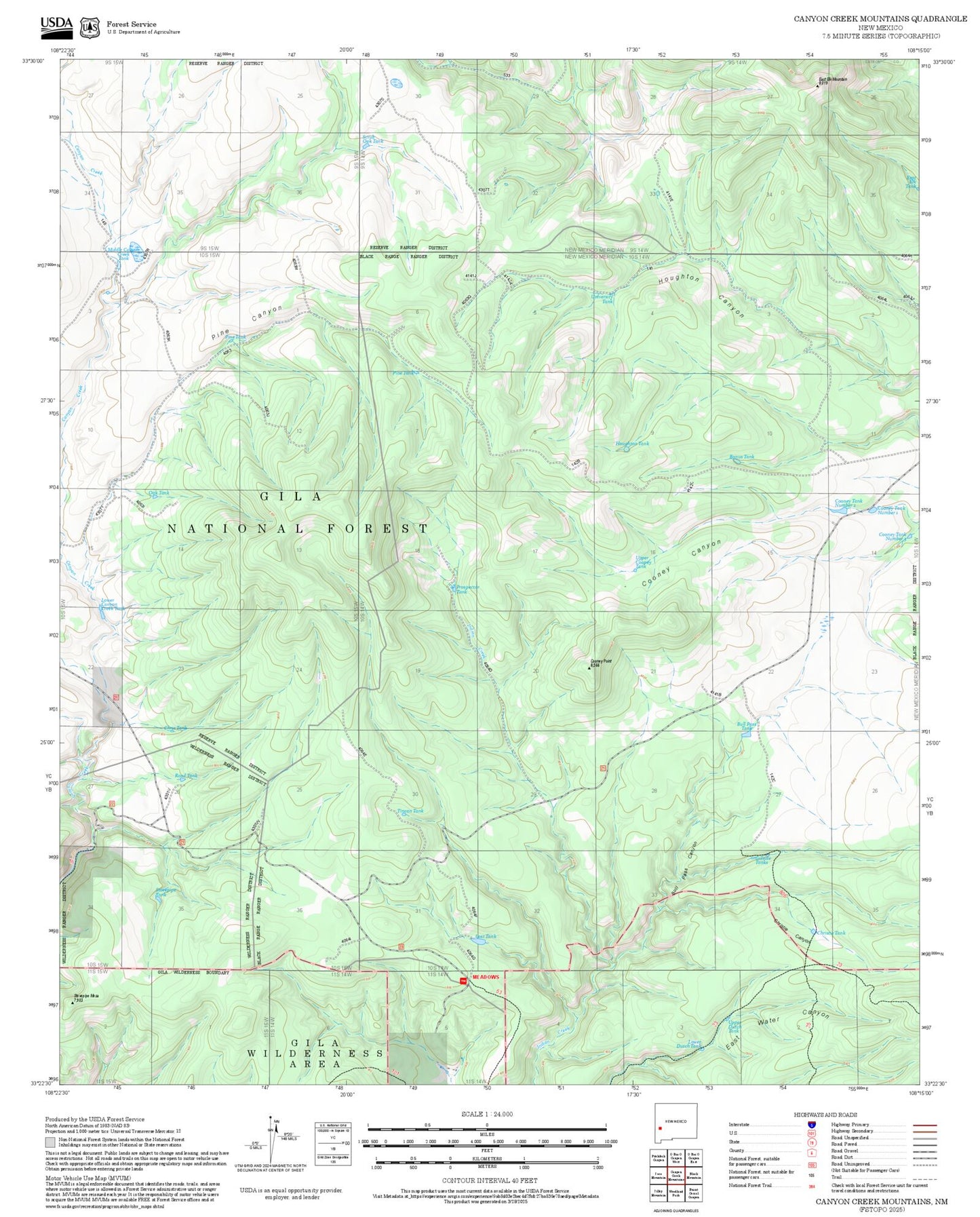2025 Forest Service Topo Map of Canyon Creek Mountains New Mexico