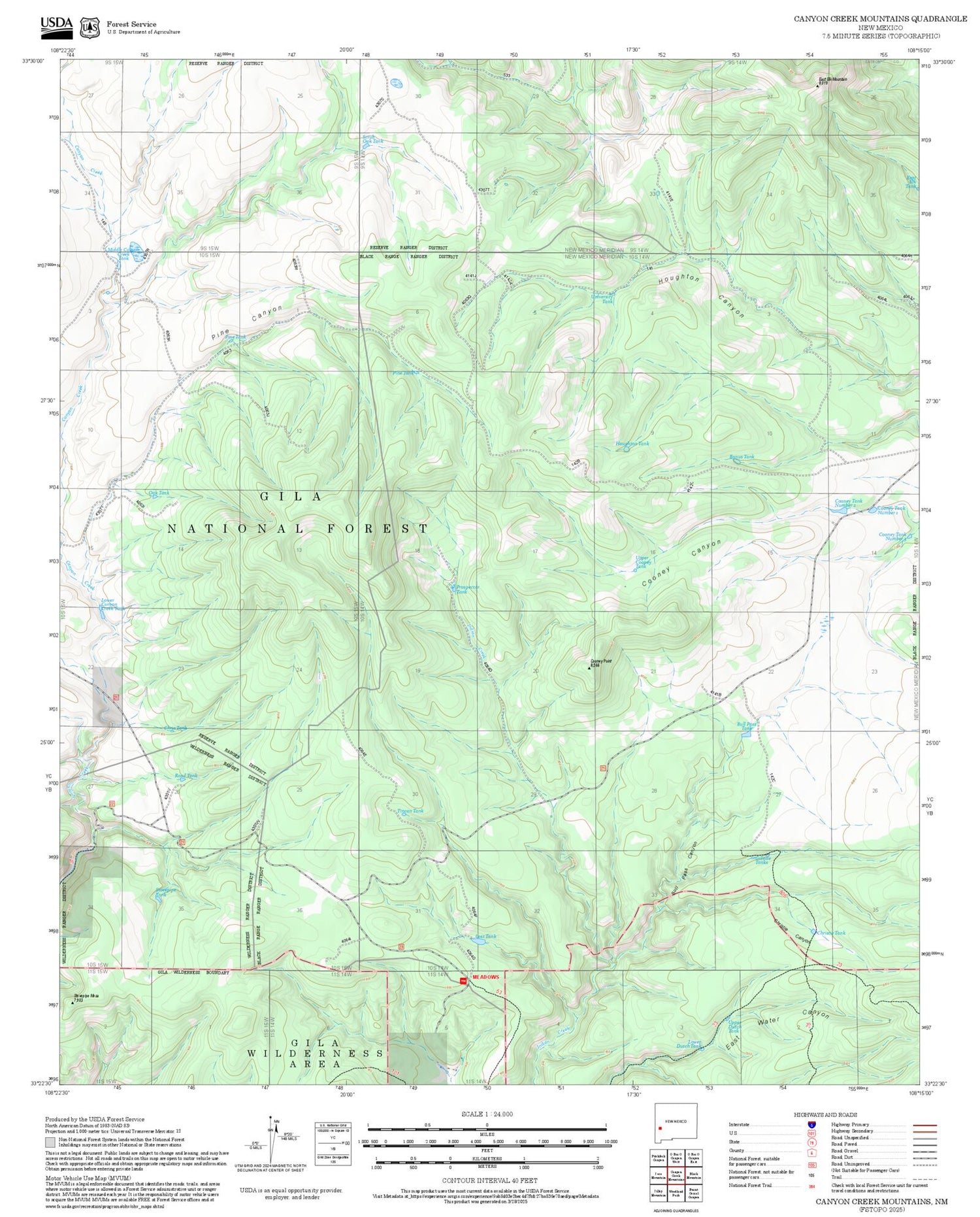 2025 Forest Service Topo Map of Canyon Creek Mountains New Mexico