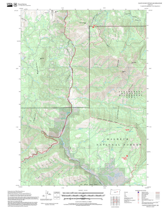 2025 Forest Service Topo Map of Canyon Mountain Oregon