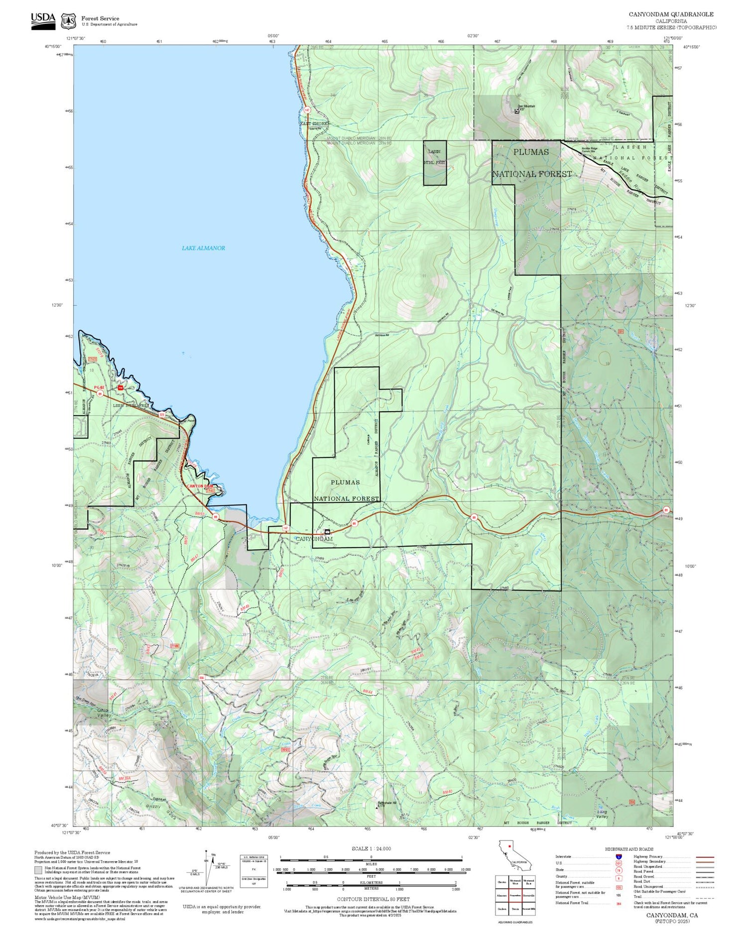 2025 Forest Service Topo Map of Canyondam California