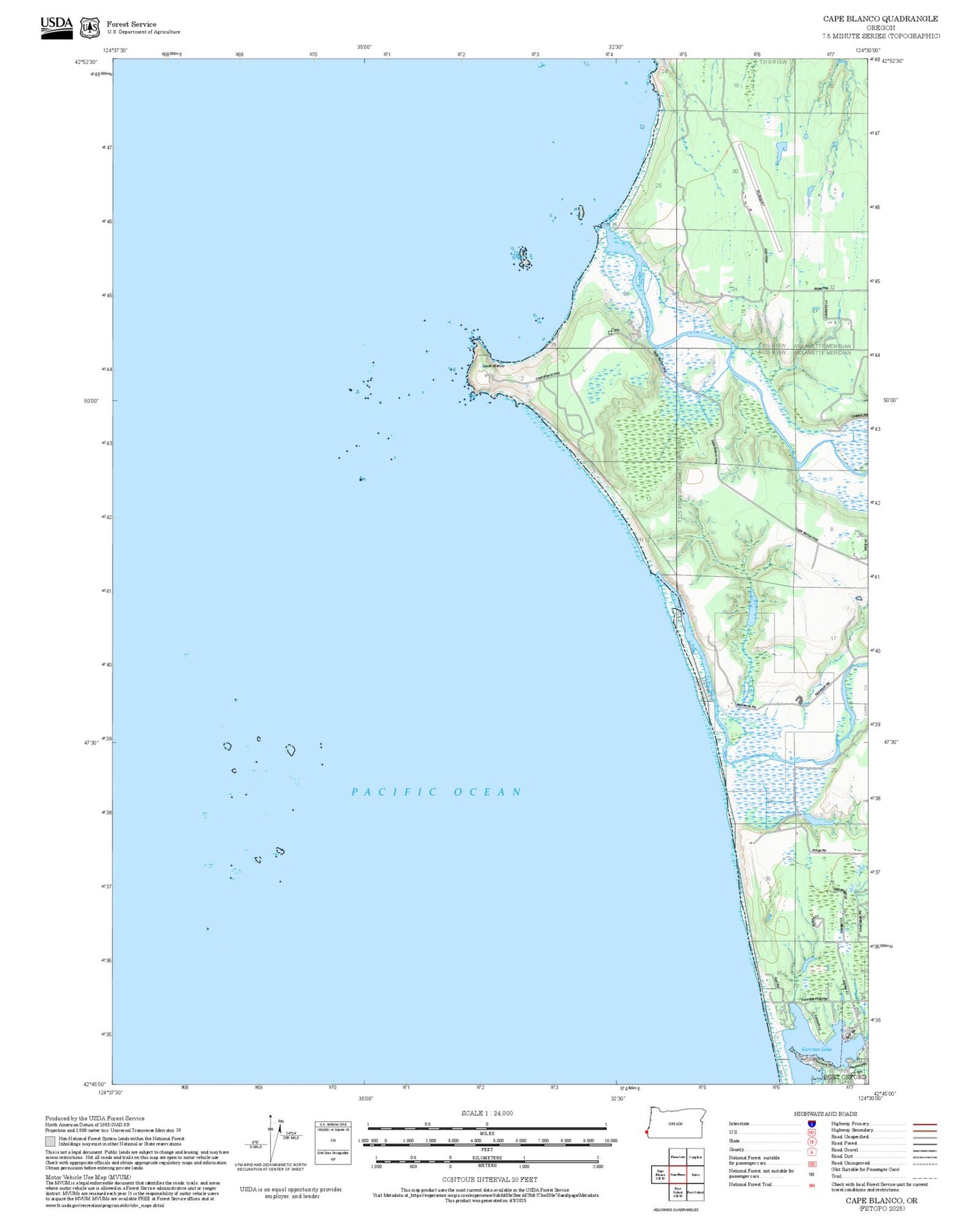 2025 Forest Service Topo Map of Cape Blanco Oregon