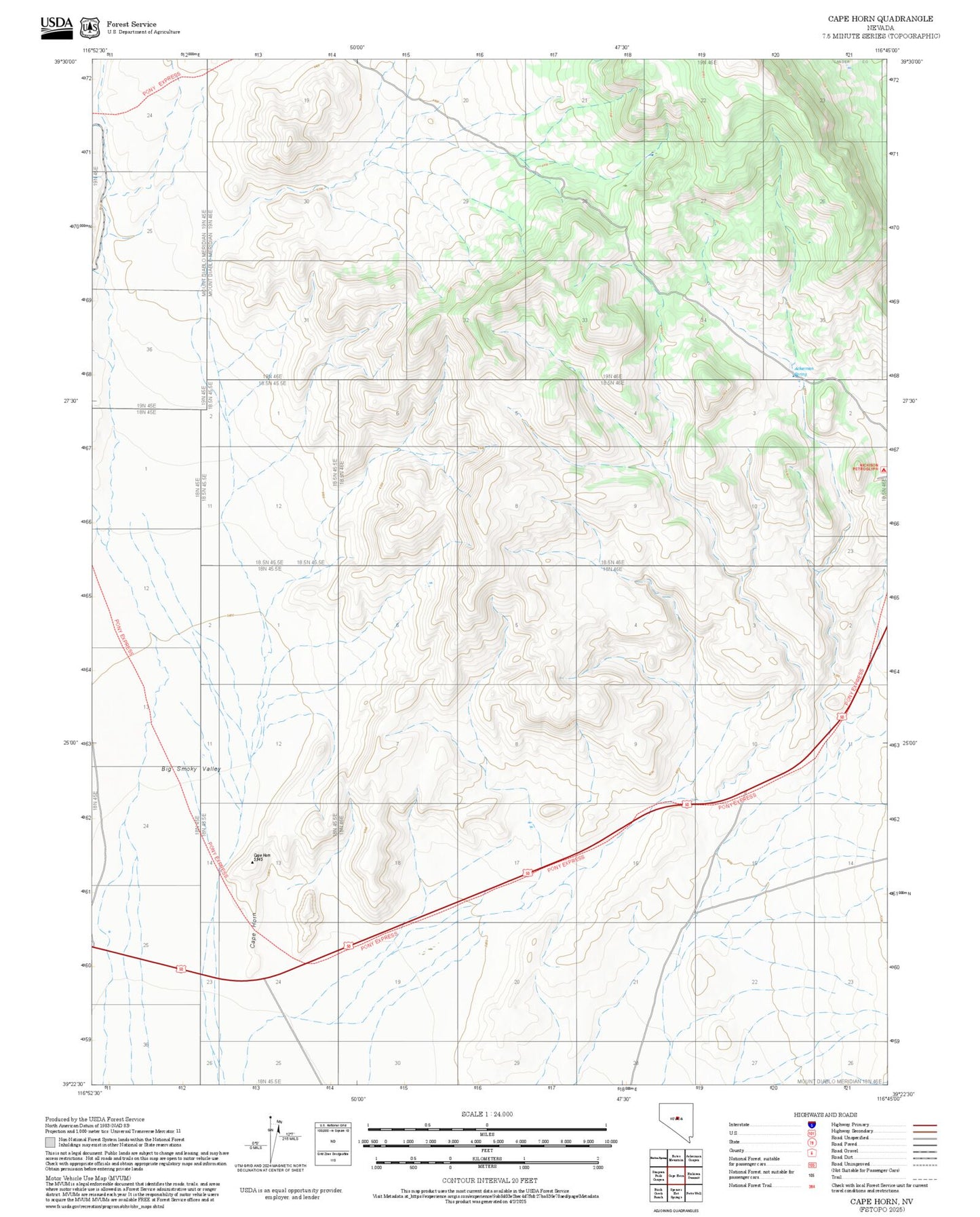 2025 Forest Service Topo Map of Cape Horn Nevada