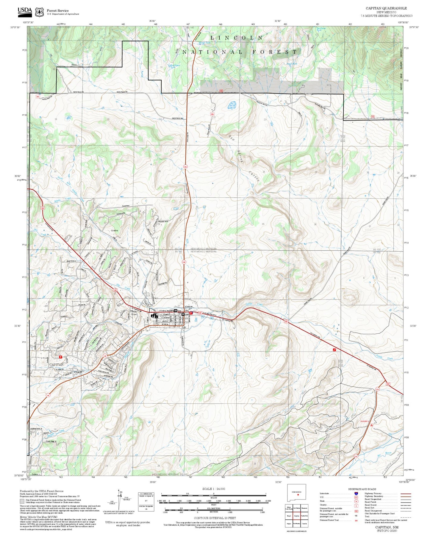 2025 Forest Service Topo Map of Capitan New Mexico