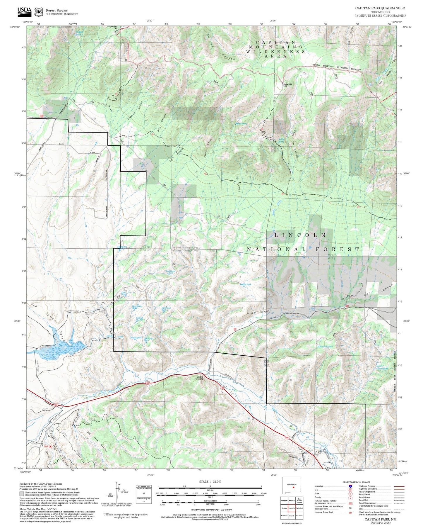 2025 Forest Service Topo Map of Capitan Pass New Mexico