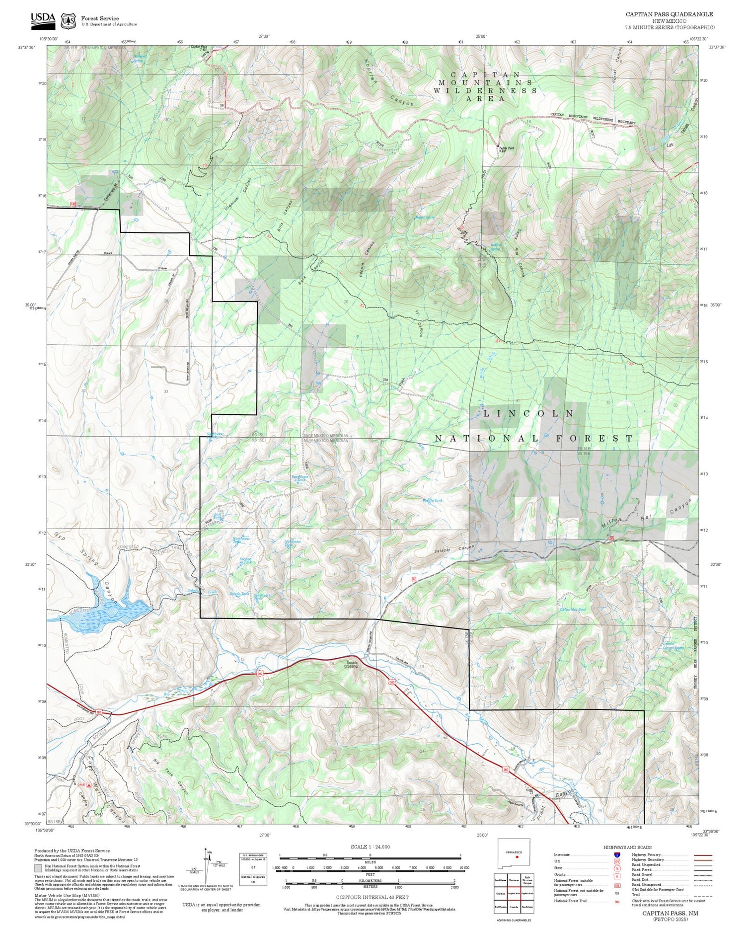2025 Forest Service Topo Map of Capitan Pass New Mexico