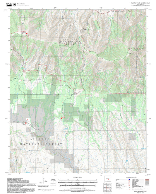 2025 Forest Service Topo Map of Capitan Peak New Mexico
