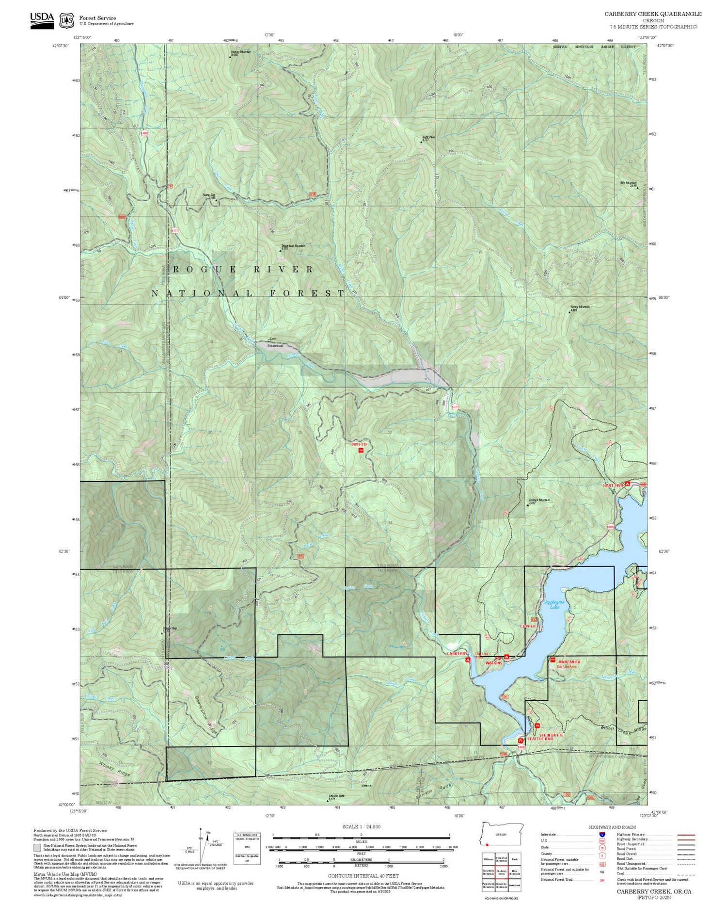 2025 Forest Service Topo Map of Carberry Creek Oregon
