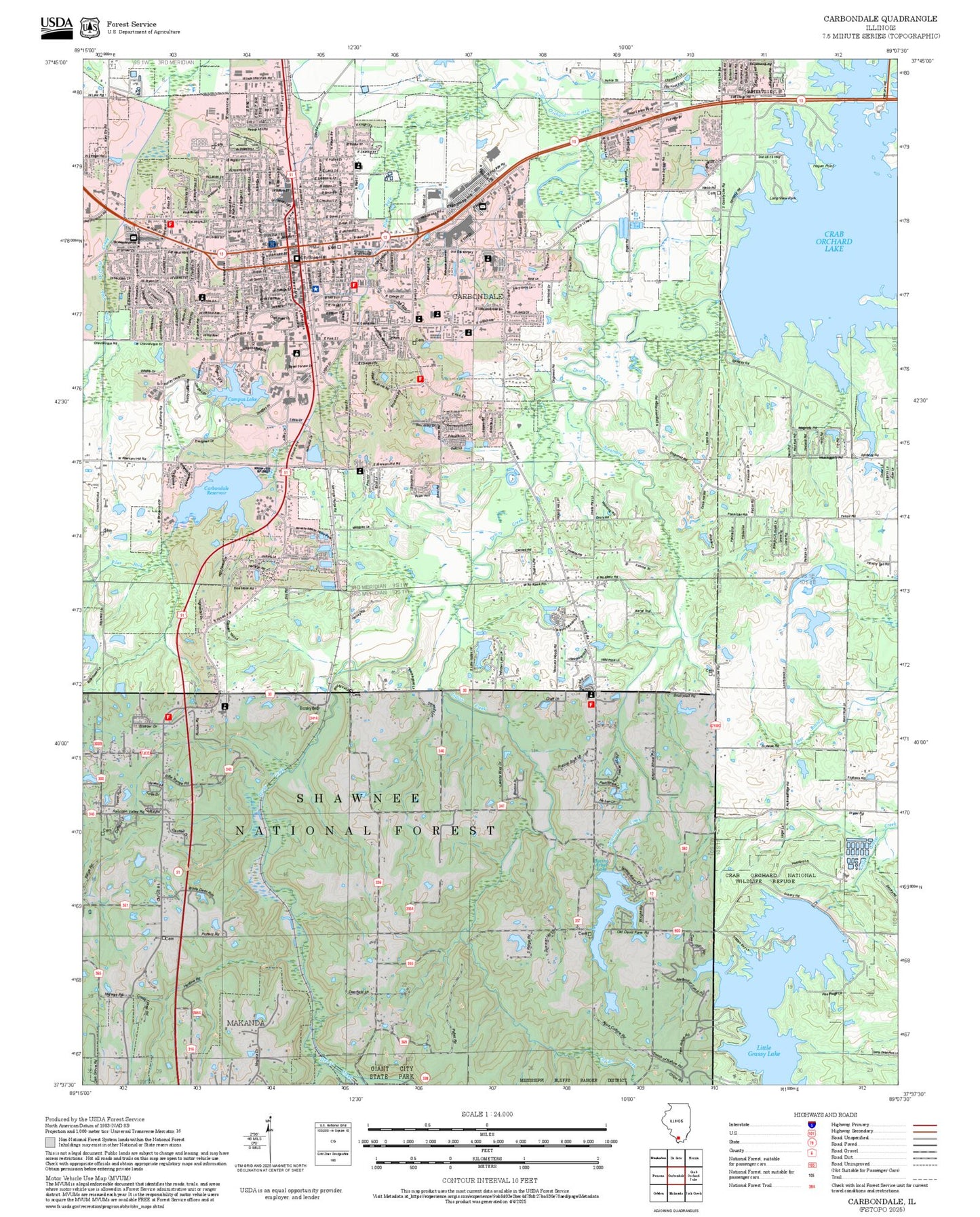 2025 Forest Service Topo Map of Carbondale Illinois