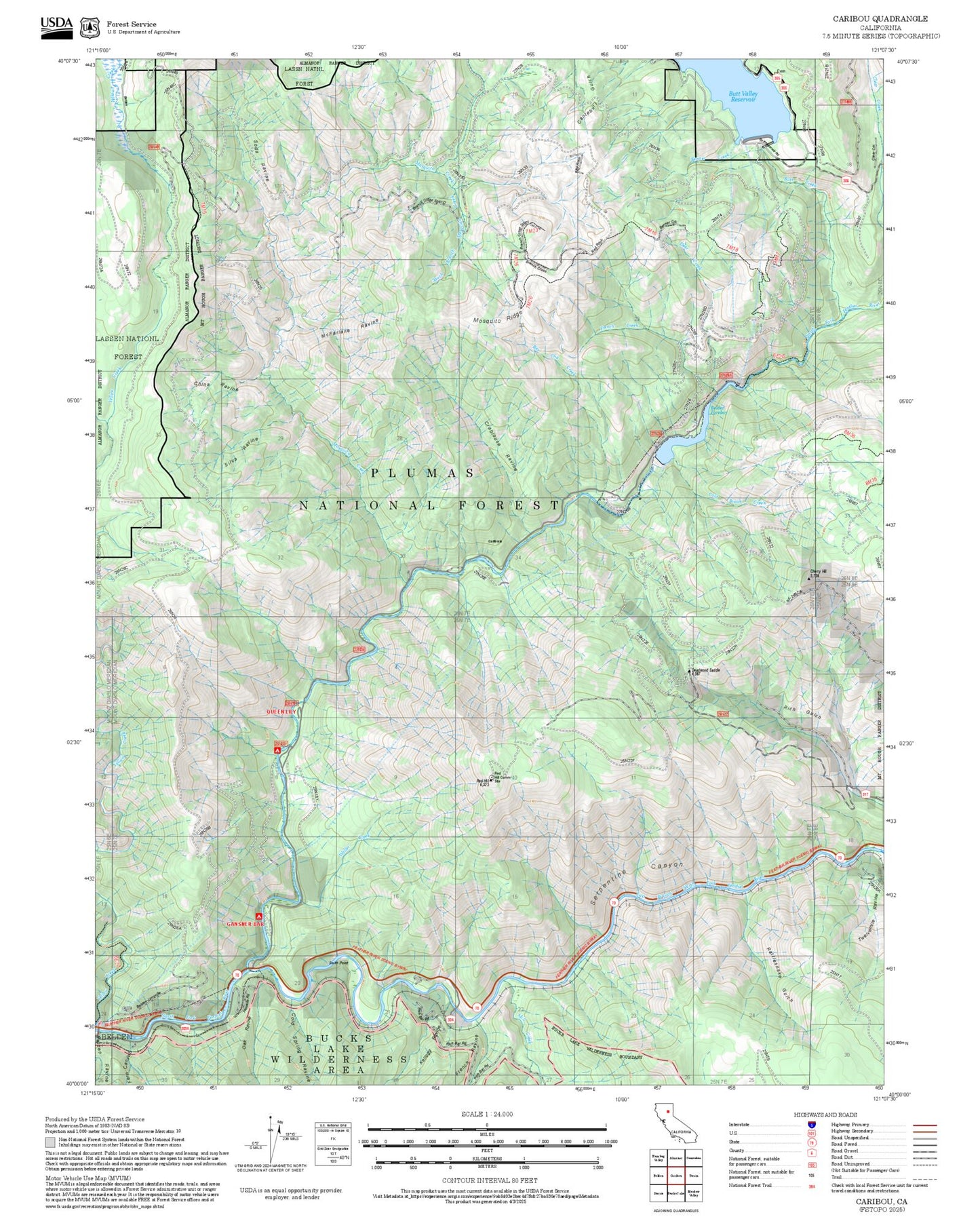 2025 Forest Service Topo Map of Caribou California