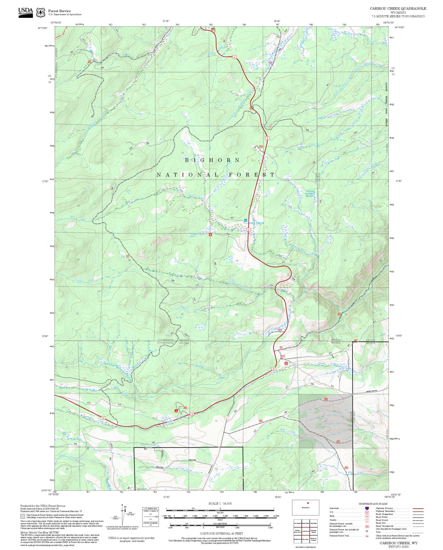 2025 Forest Service Topo Map of Caribou Creek Wyoming