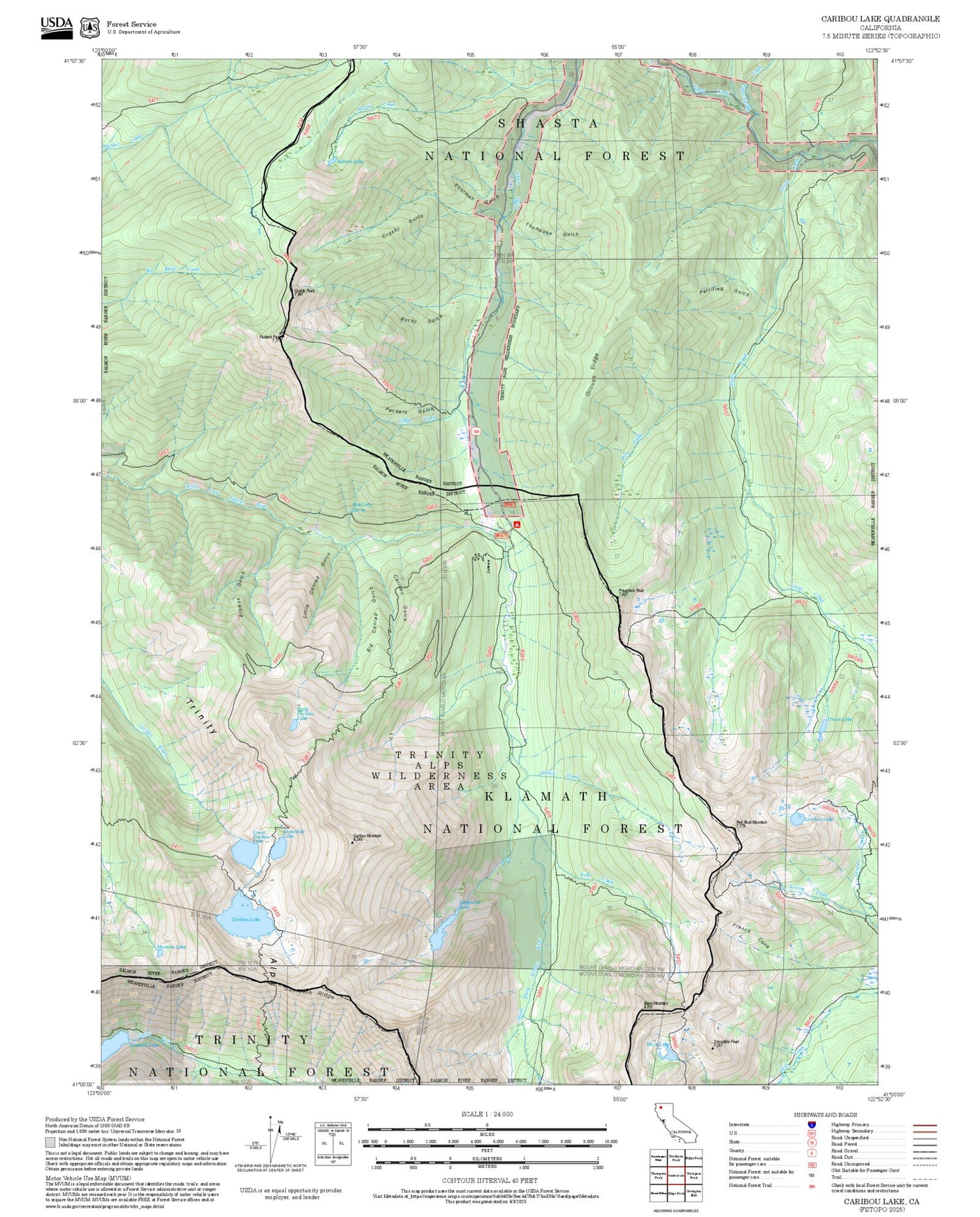 2025 Forest Service Topo Map of Caribou Lake California