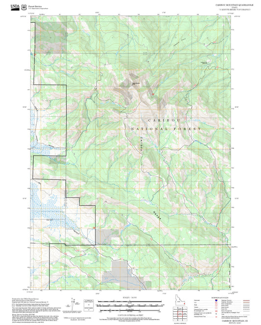 2025 Forest Service Topo Map of Caribou Mountain Idaho