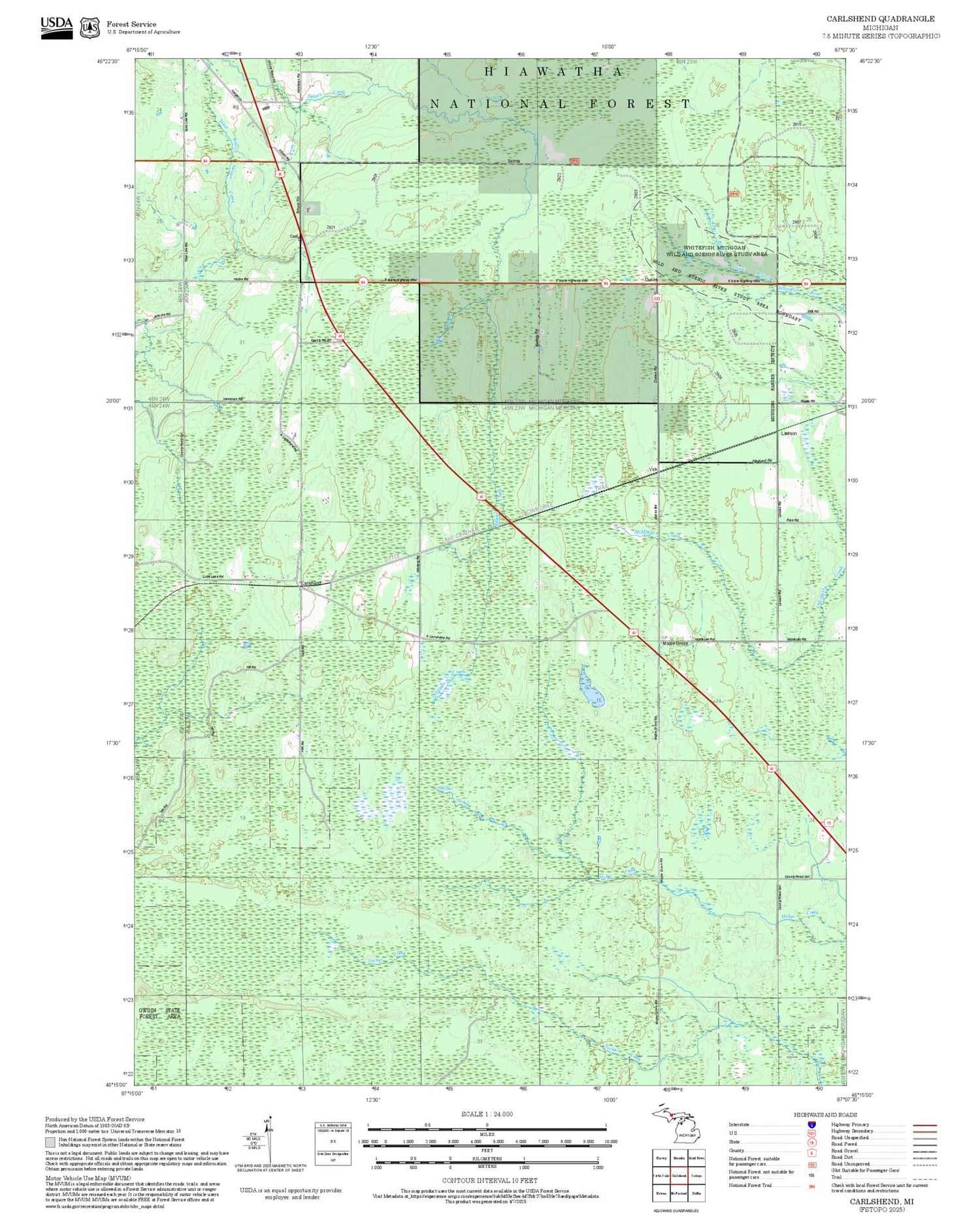 2025 Forest Service Topo Map of Carlshend Michigan
