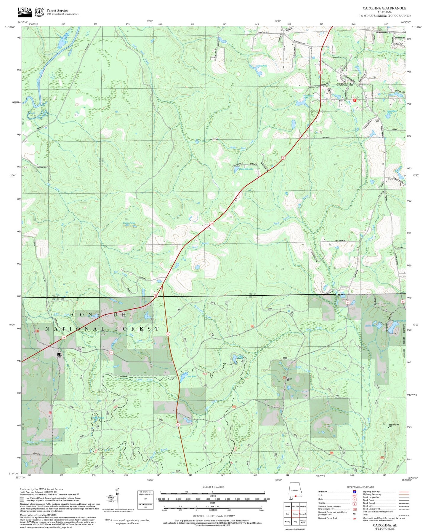 2025 Forest Service Topo Map of Carolina Alabama