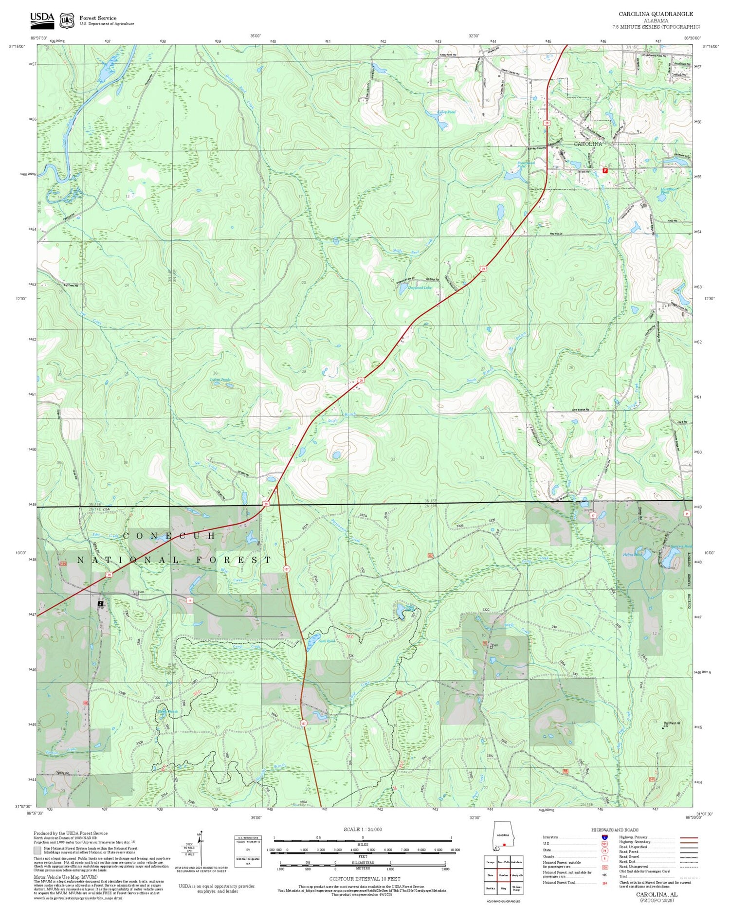 2025 Forest Service Topo Map of Carolina Alabama
