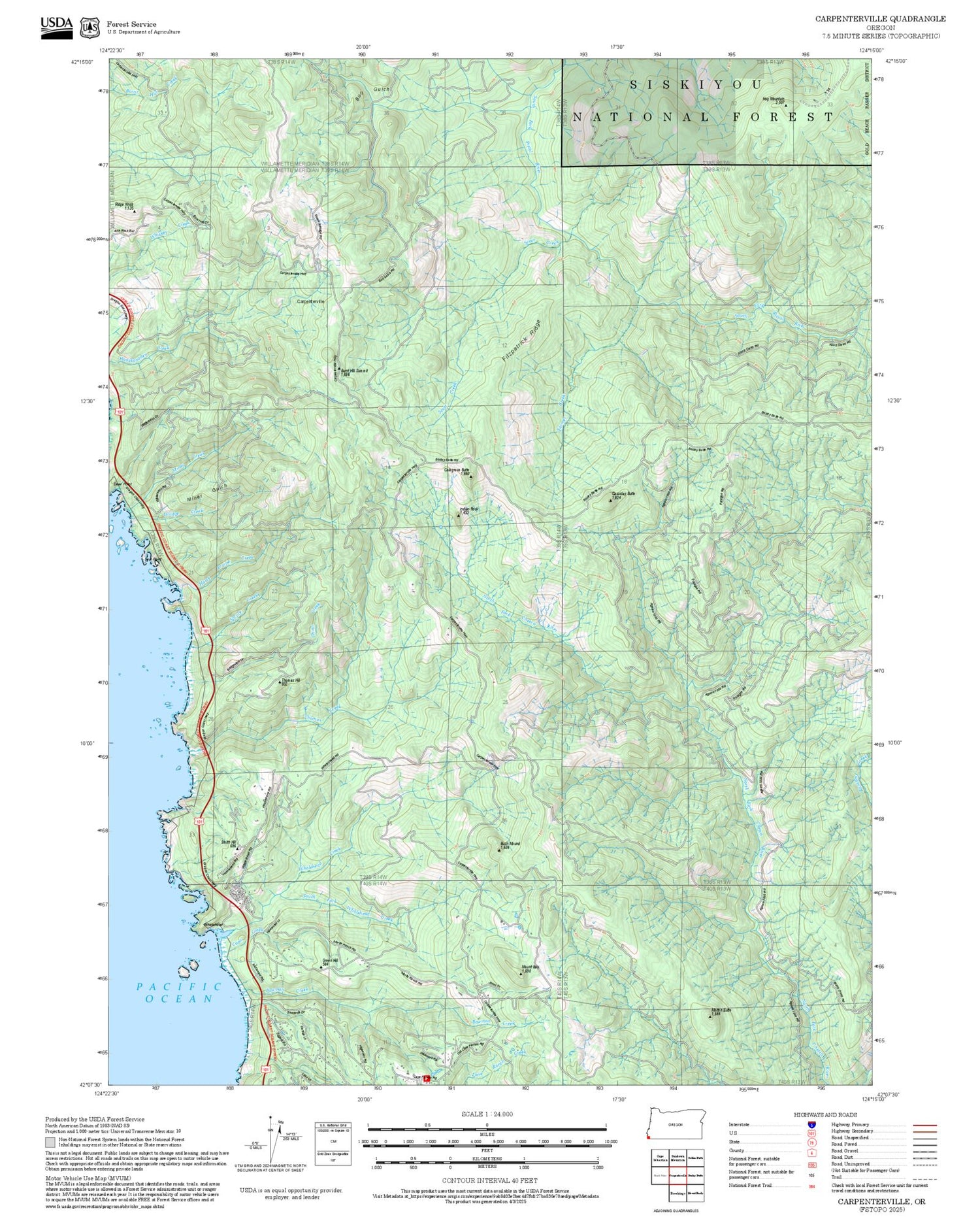 2025 Forest Service Topo Map of Carpenterville Oregon