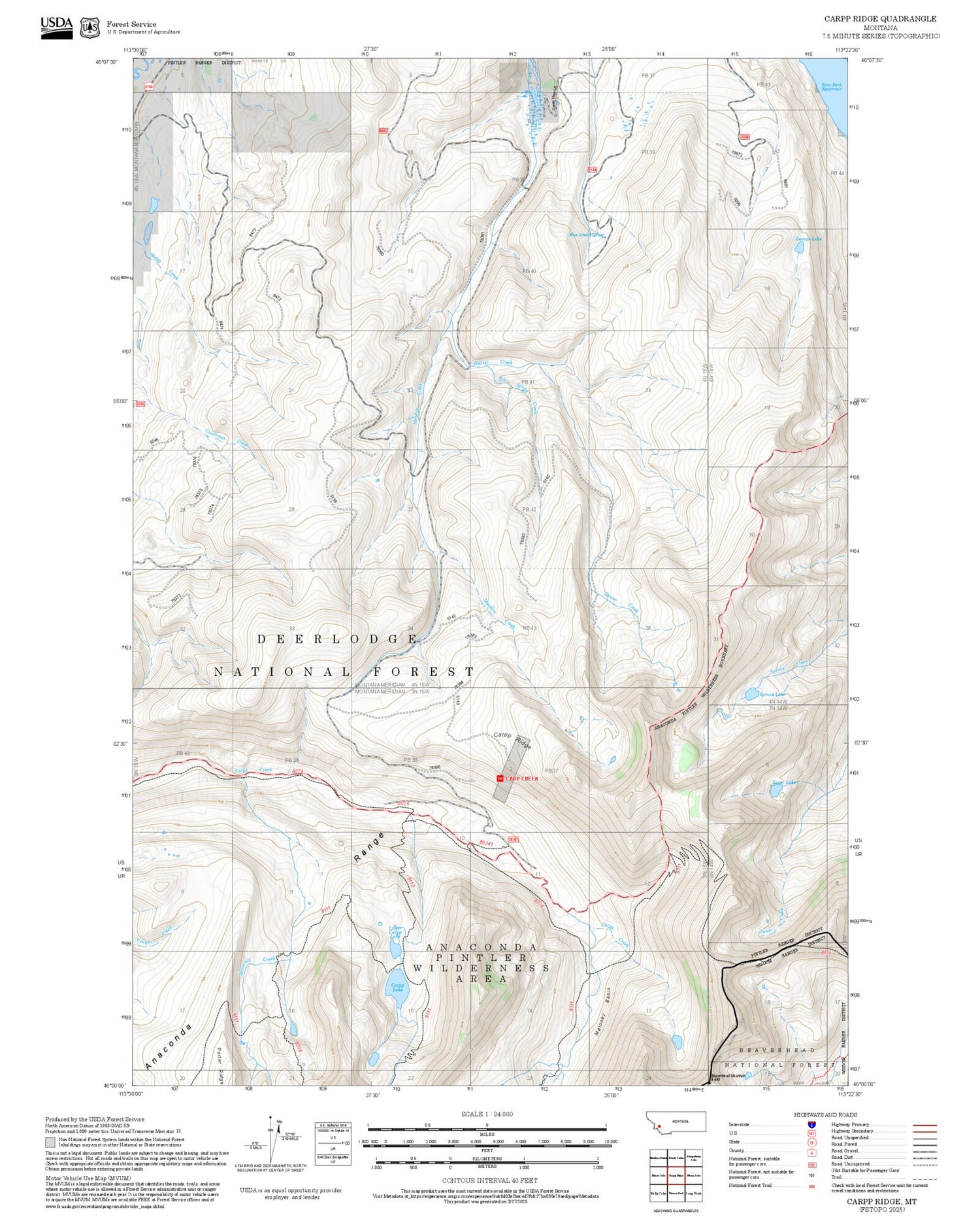 2025 Forest Service Topo Map of Carpp Ridge Montana