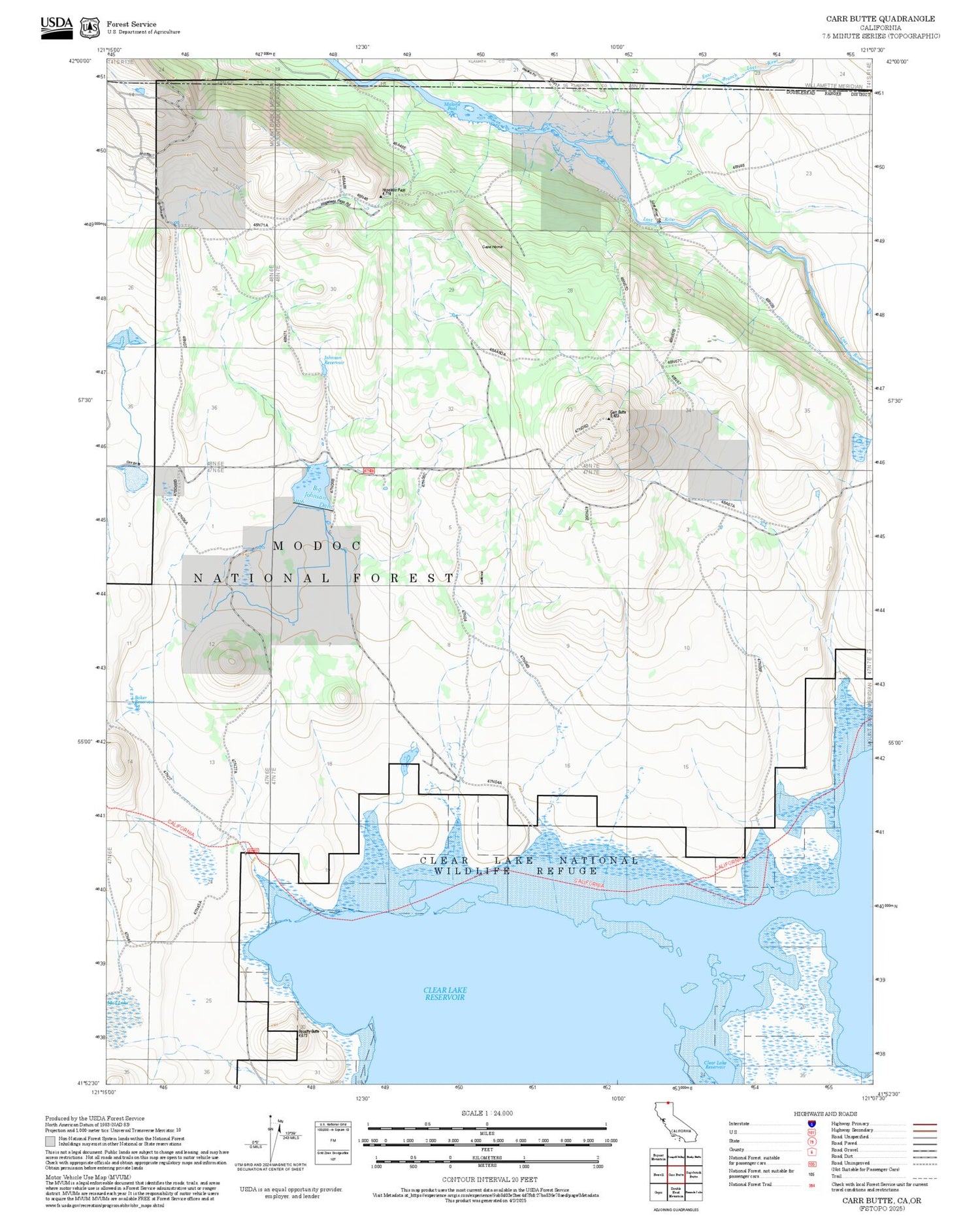 2025 Forest Service Topo Map of Carr Butte California