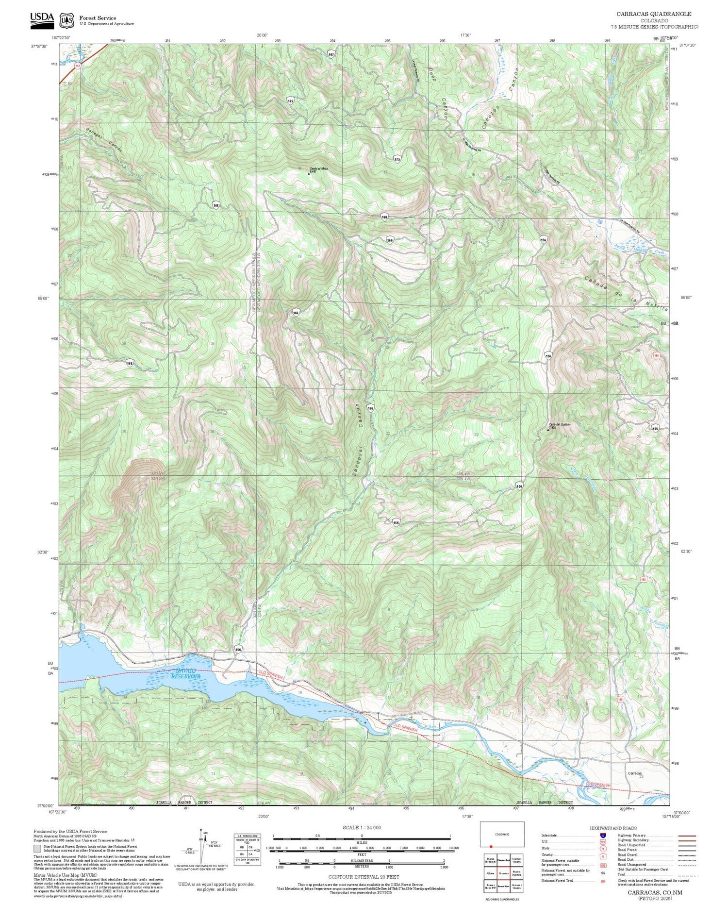 2025 Forest Service Topo Map of Carracas Colorado
