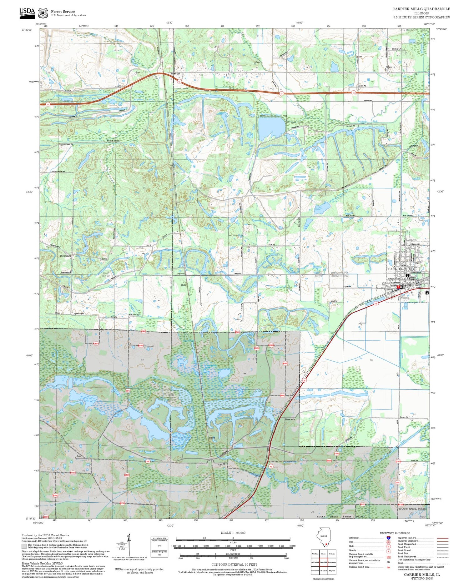2025 Forest Service Topo Map of Carrier Mills Illinois