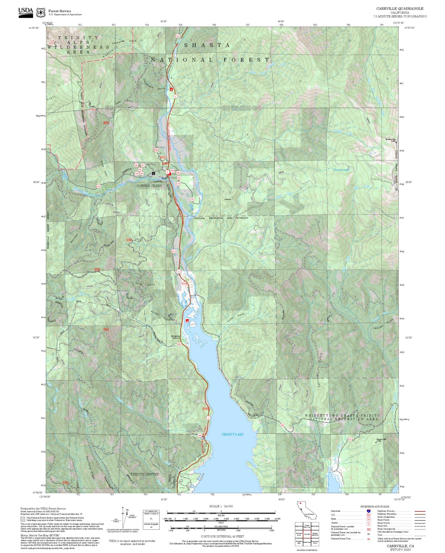 2025 Forest Service Topo Map of Carrville California