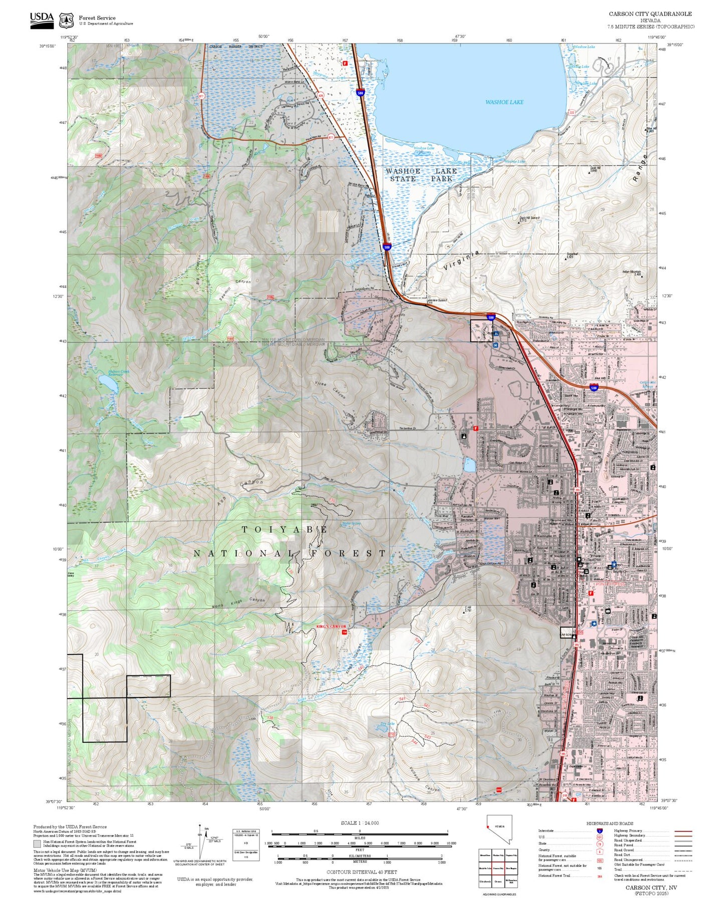 2025 Forest Service Topo Map of Carson City Nevada