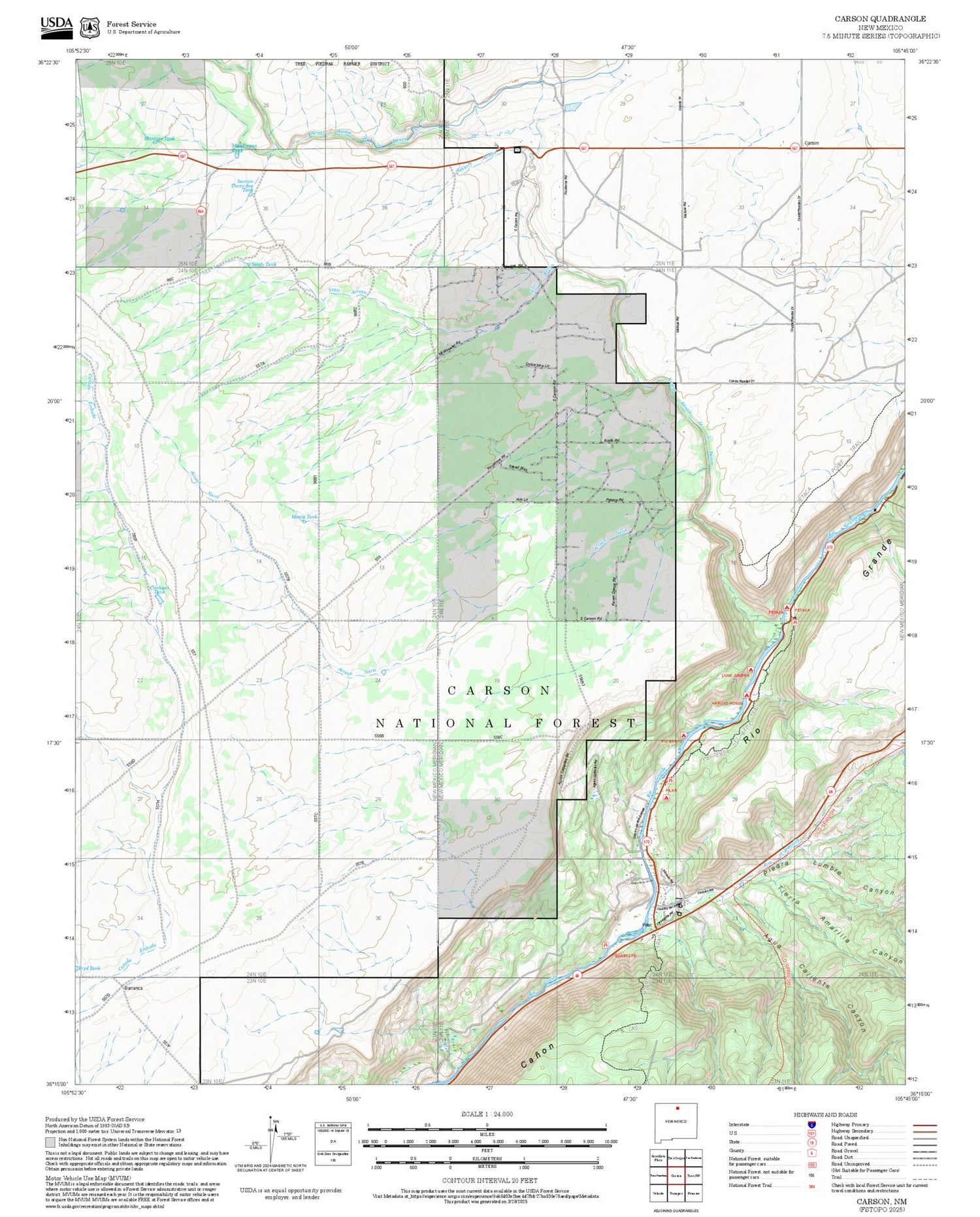 2025 Forest Service Topo Map of Carson New Mexico