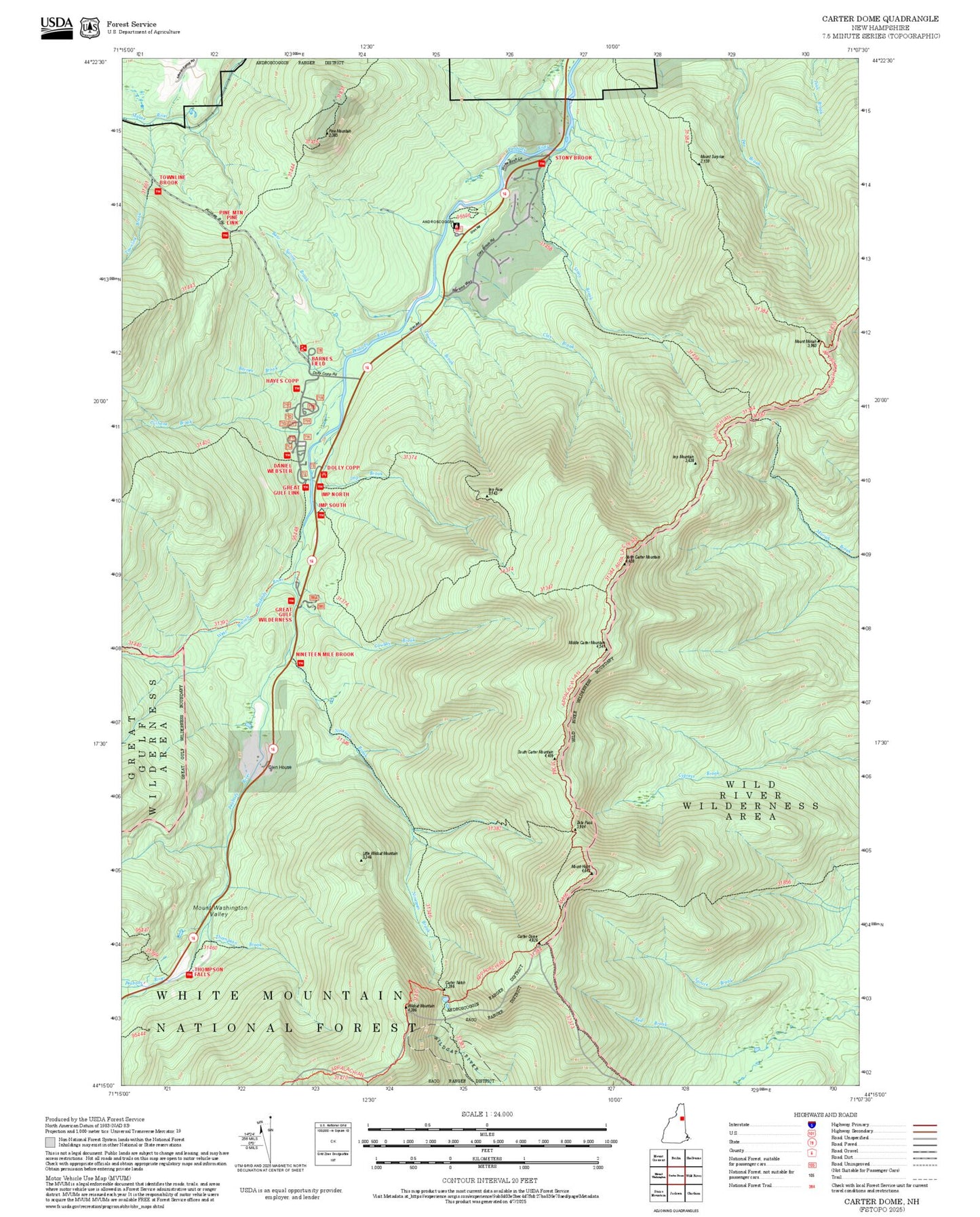 2025 Forest Service Topo Map of Carter Dome New Hampshire