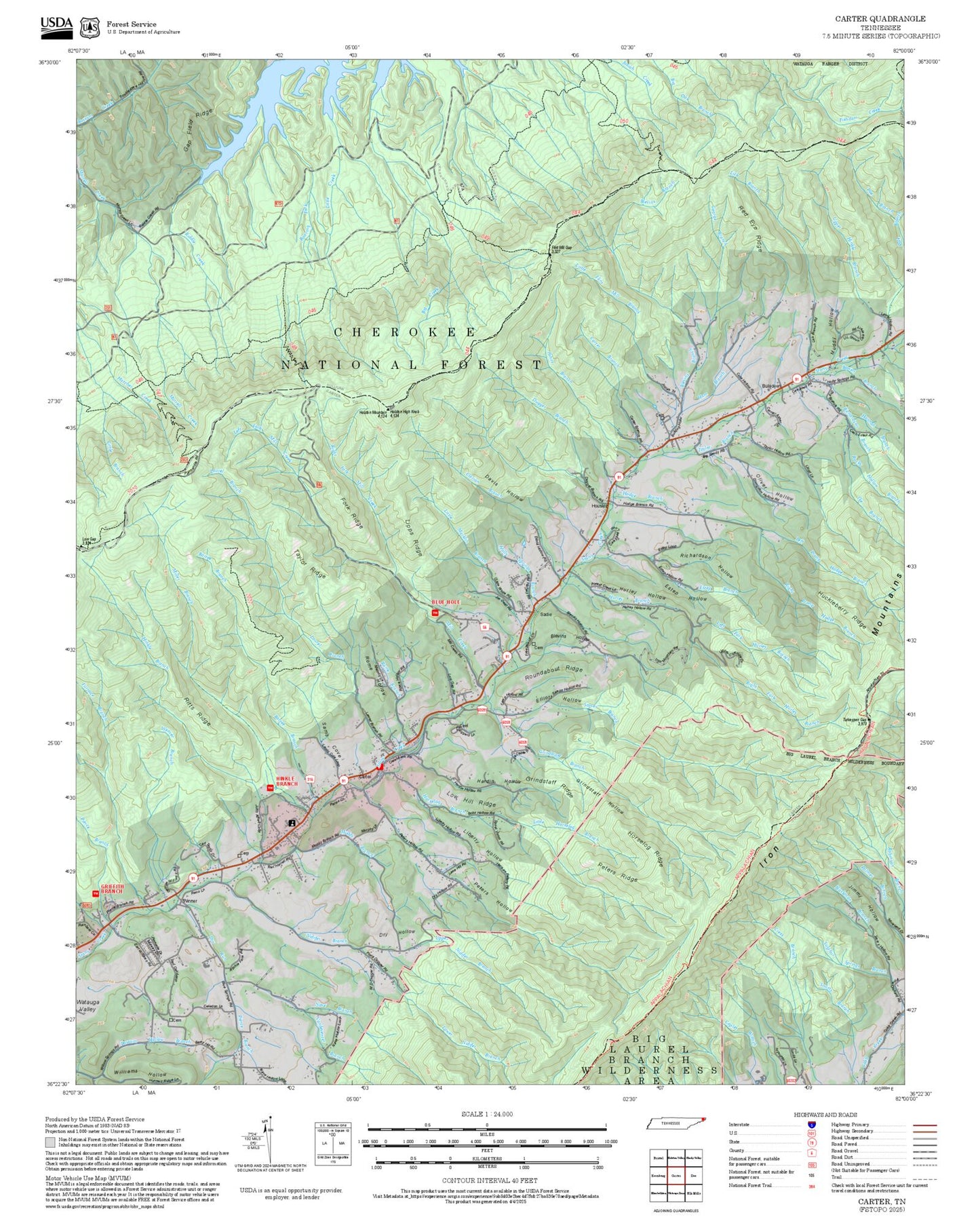 2025 Forest Service Topo Map of Carter Tennessee