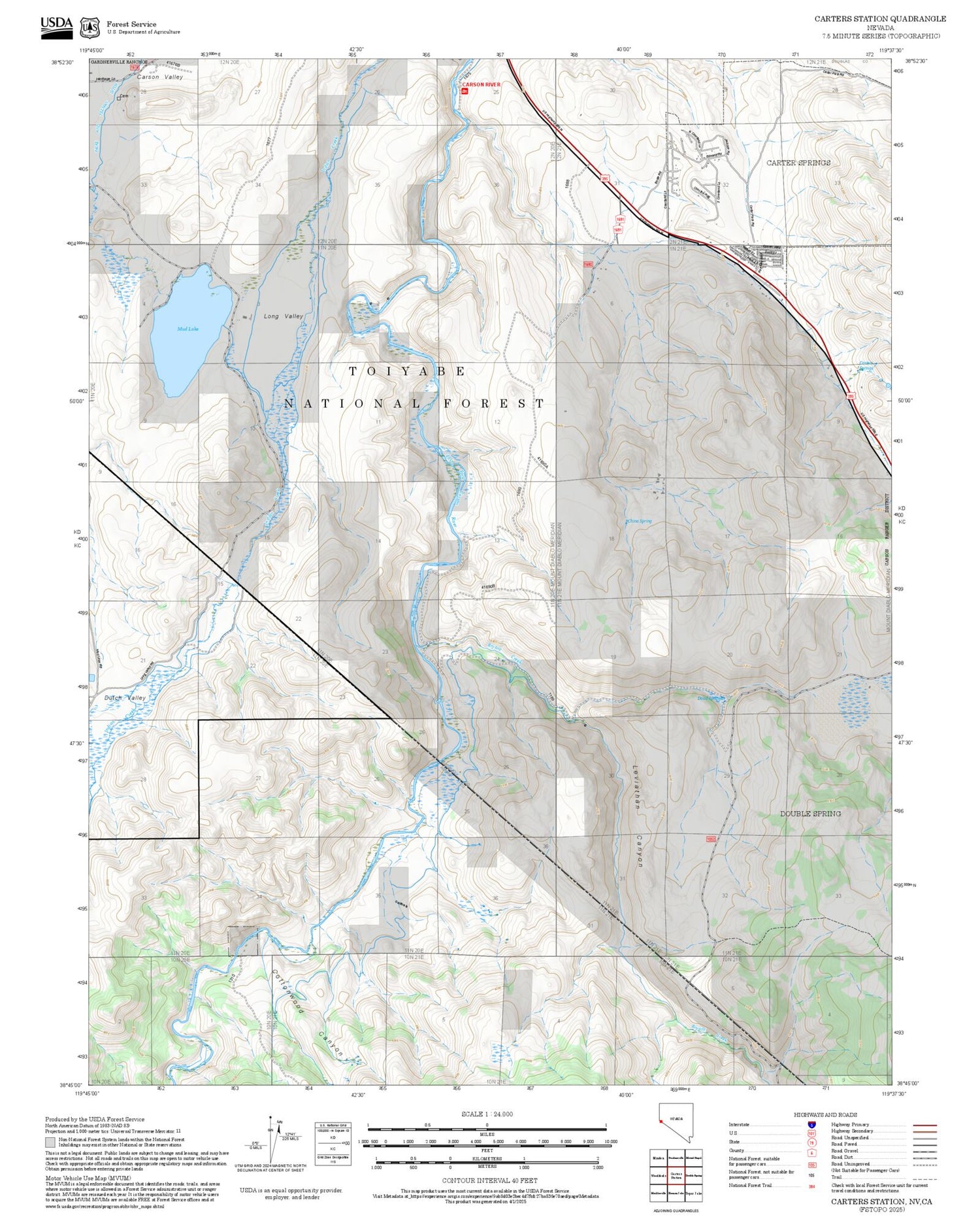 2025 Forest Service Topo Map of Carters Station Nevada