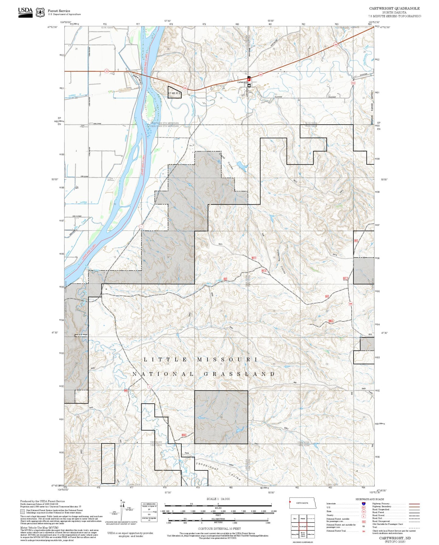 2025 Forest Service Topo Map of Cartwright North Dakota