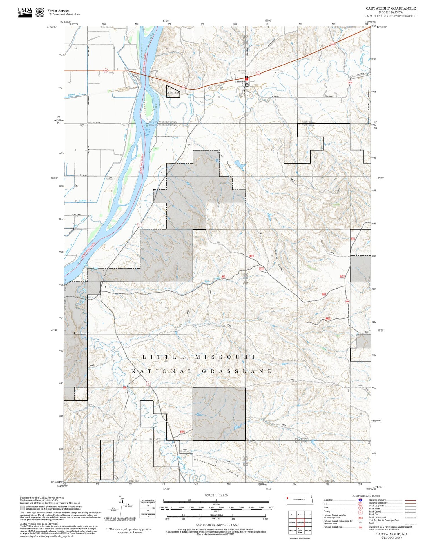 2025 Forest Service Topo Map of Cartwright North Dakota