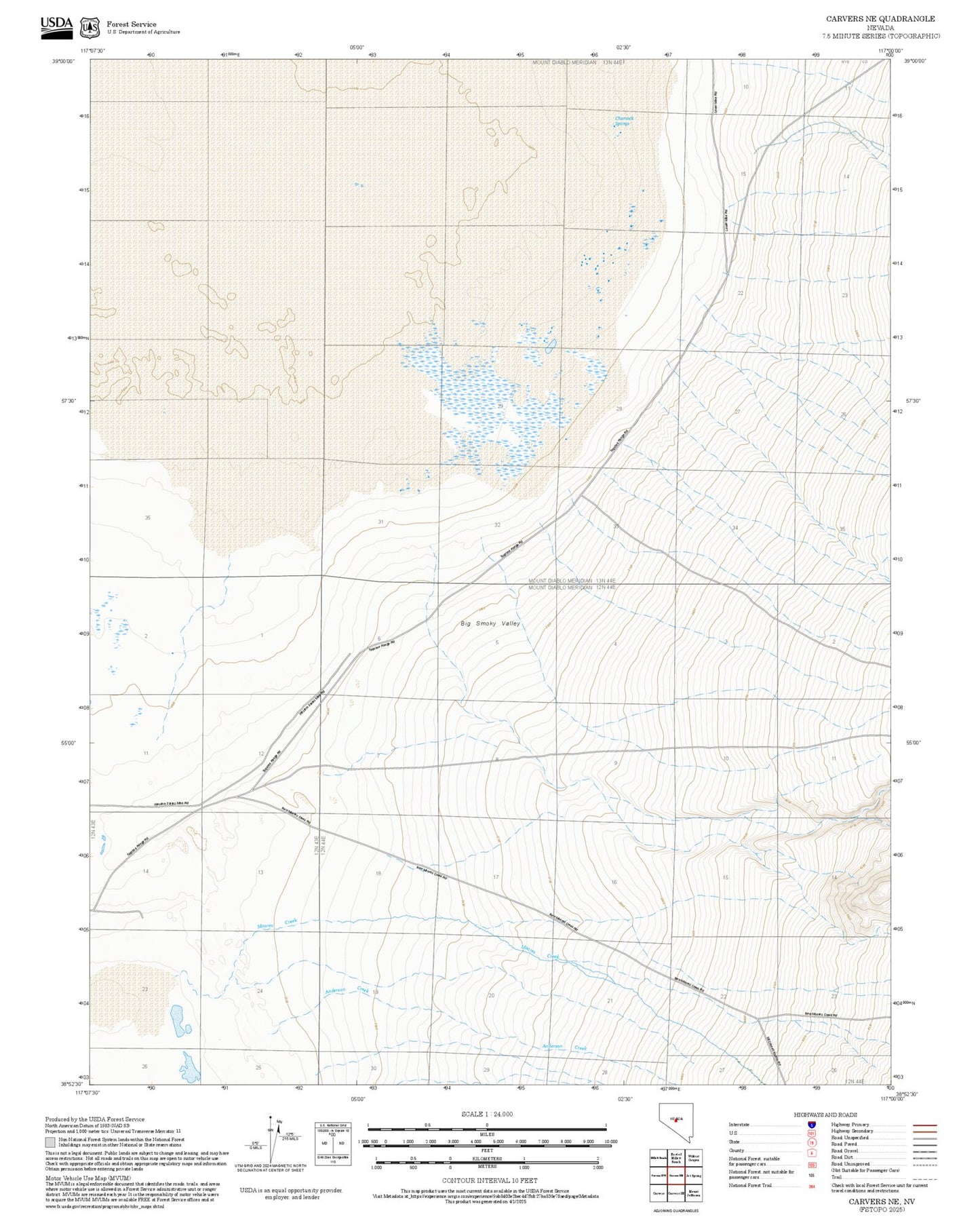 2025 Forest Service Topo Map of Carvers NE Nevada