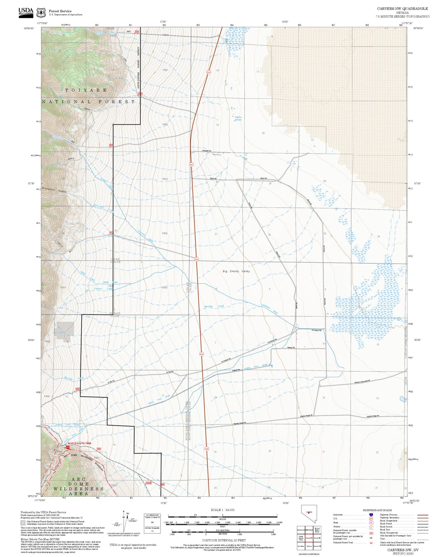 2025 Forest Service Topo Map of Carvers NW Nevada