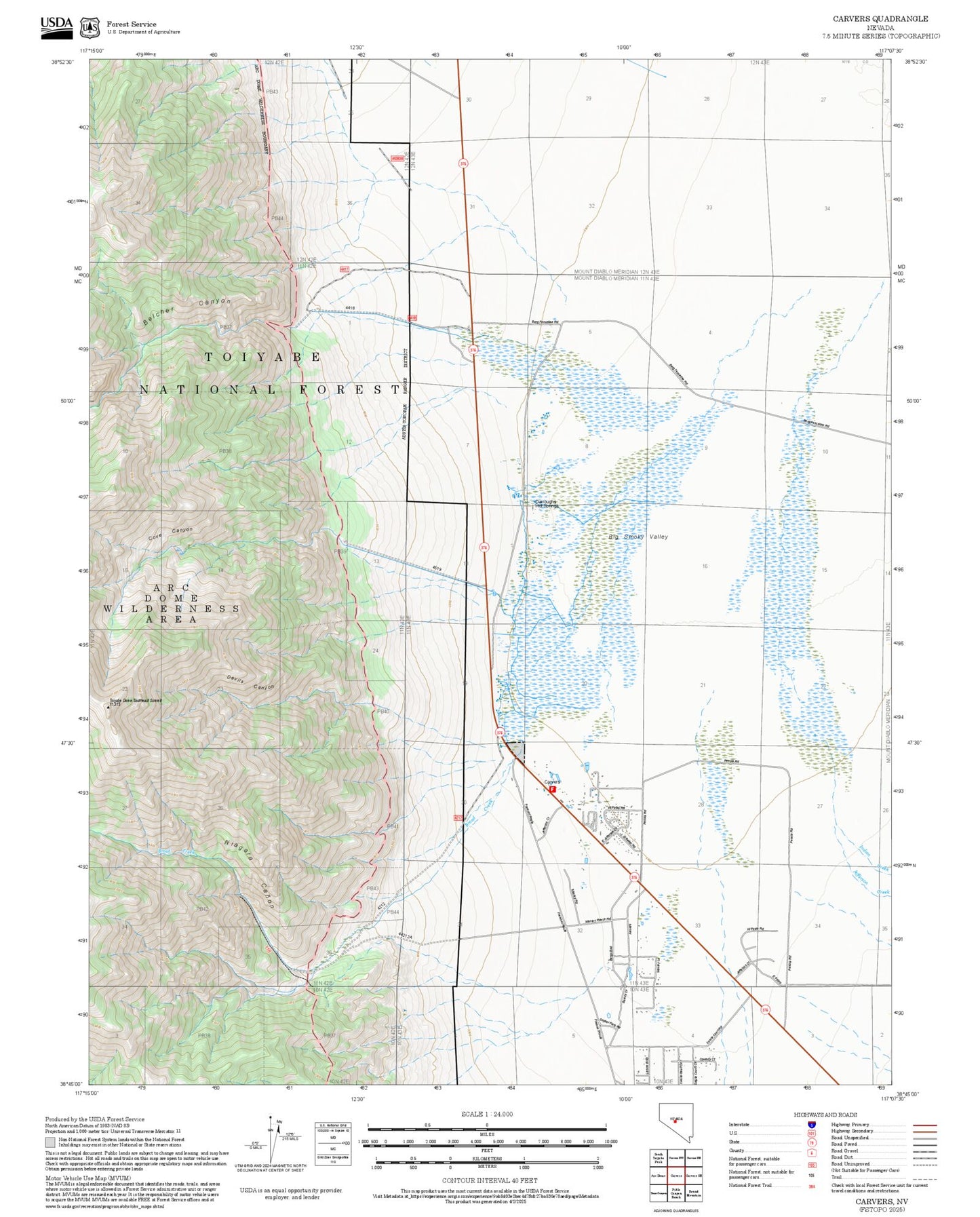 2025 Forest Service Topo Map of Carvers Nevada
