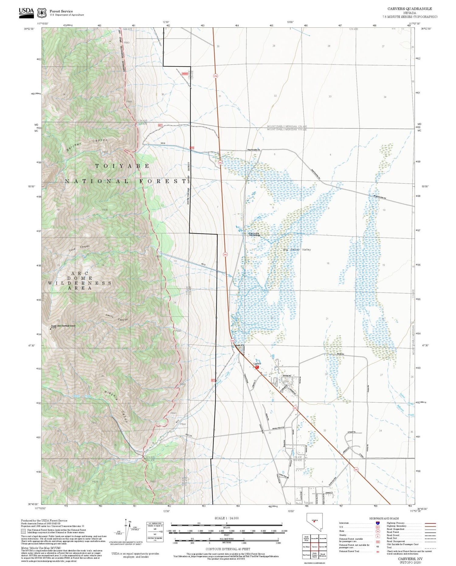 2025 Forest Service Topo Map of Carvers Nevada