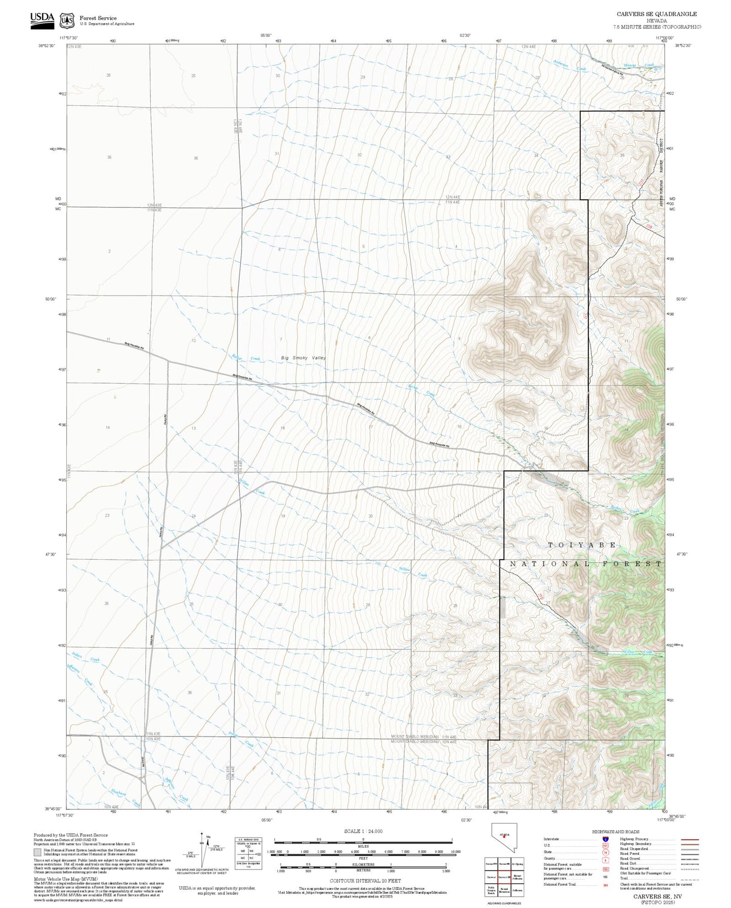 2025 Forest Service Topo Map of Carvers SE Nevada