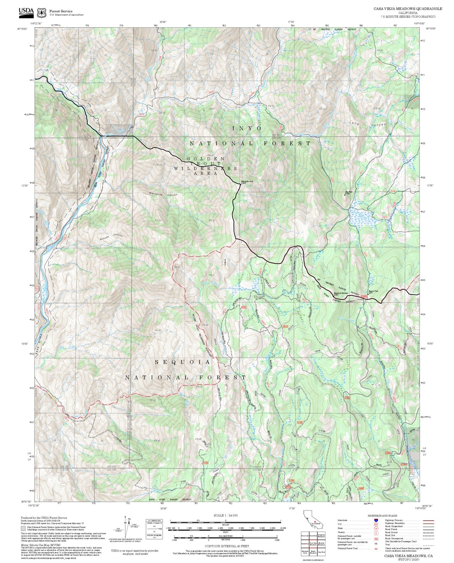2025 Forest Service Topo Map of Casa Vieja Meadows California