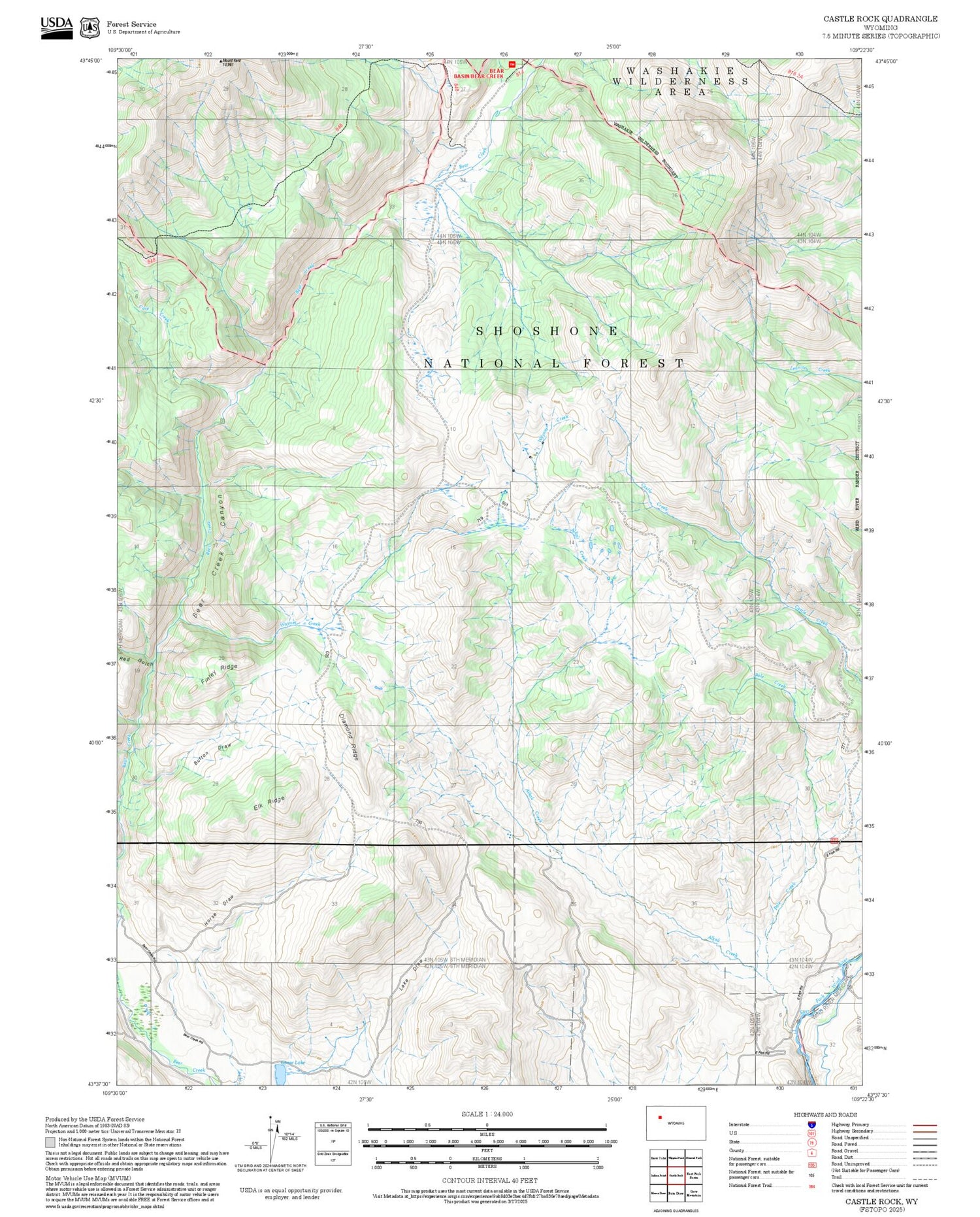 2025 Forest Service Topo Map of Castle Rock Wyoming