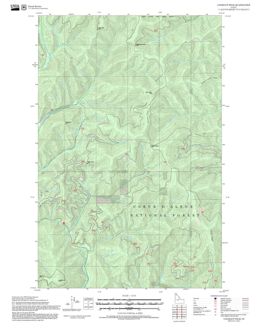 2025 Forest Service Topo Map of Cataract Peak Idaho